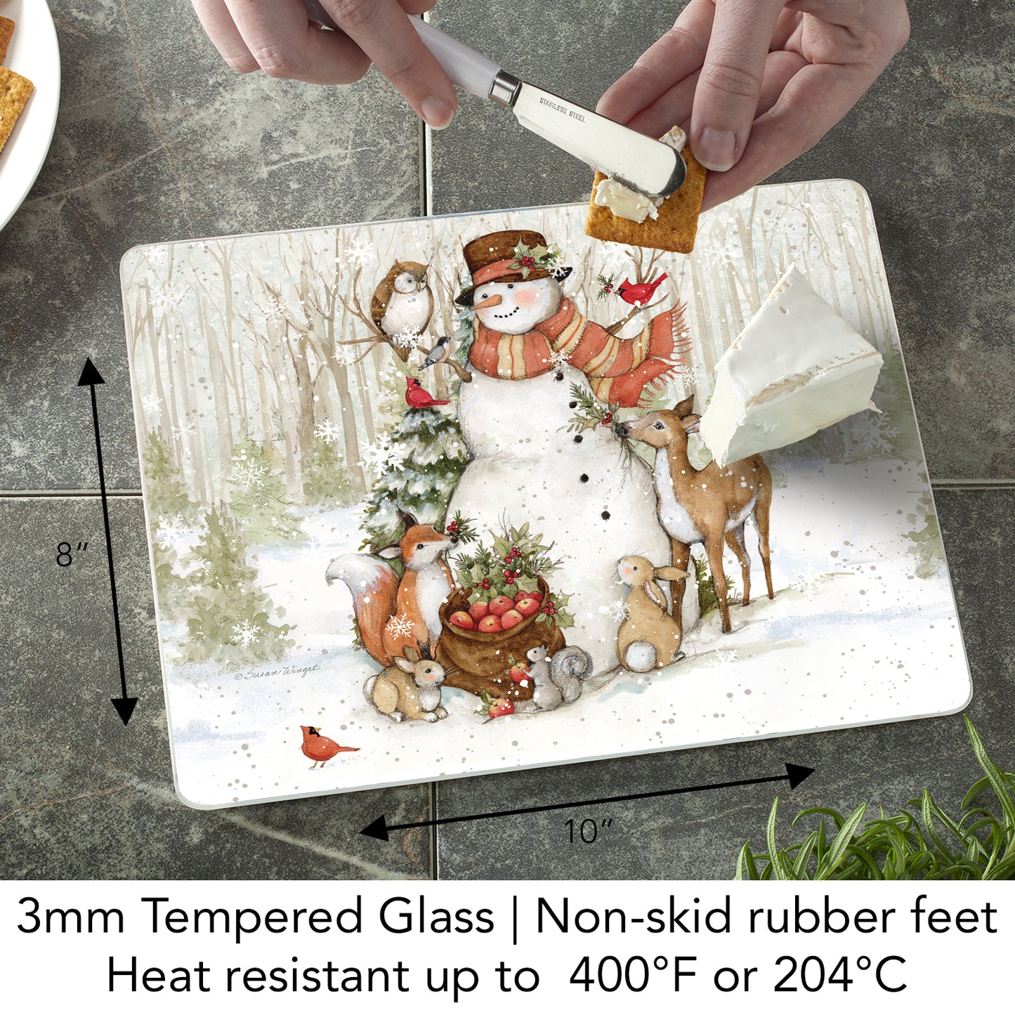 CounterArt Winter Forest 3mm Tempered Glass Cutting Board 10” x 8” Manufactured in the USA