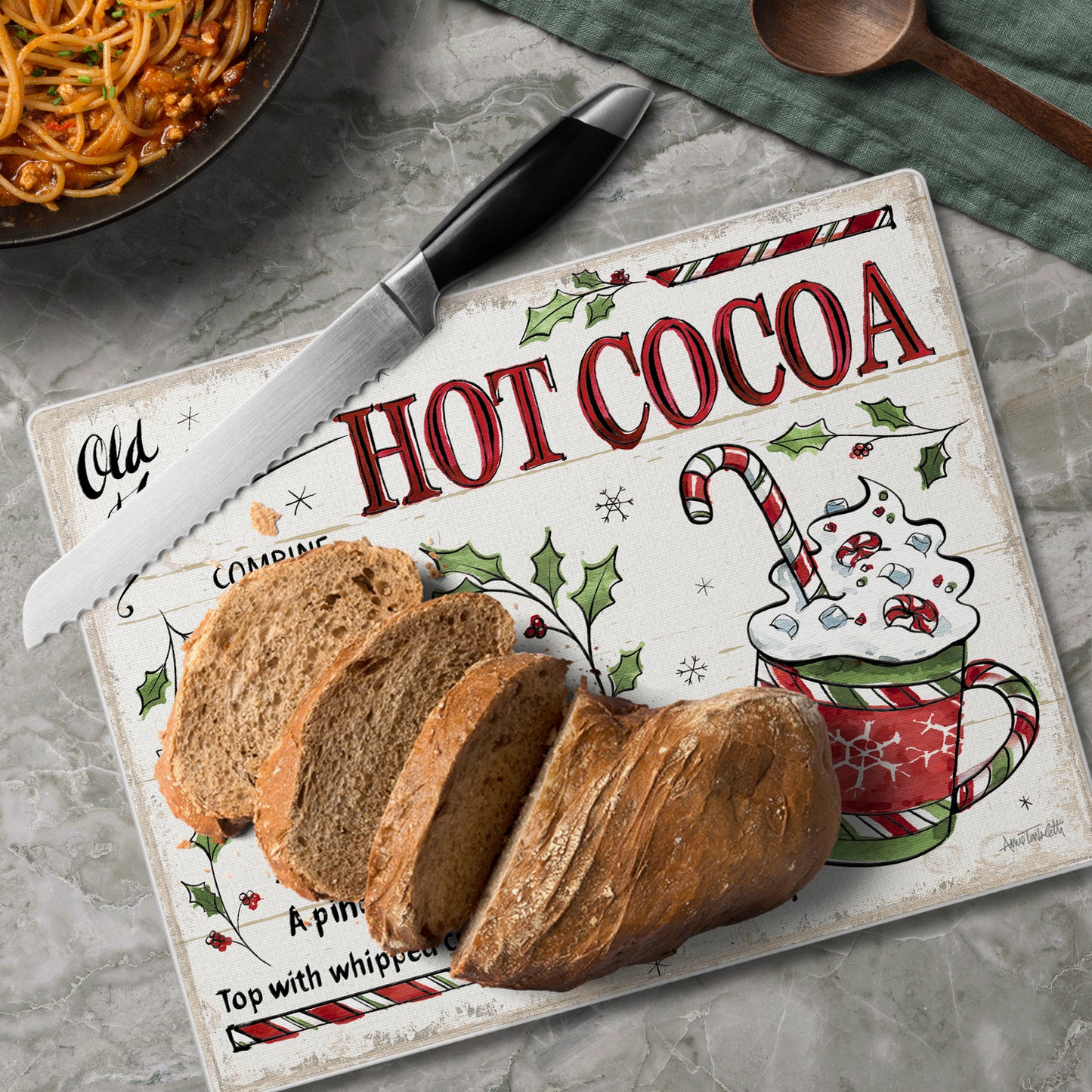 CounterArt Hot Cocoa Treat 3mm Tempered Glass Cutting Board 10” x 8” Manufactured in the USA