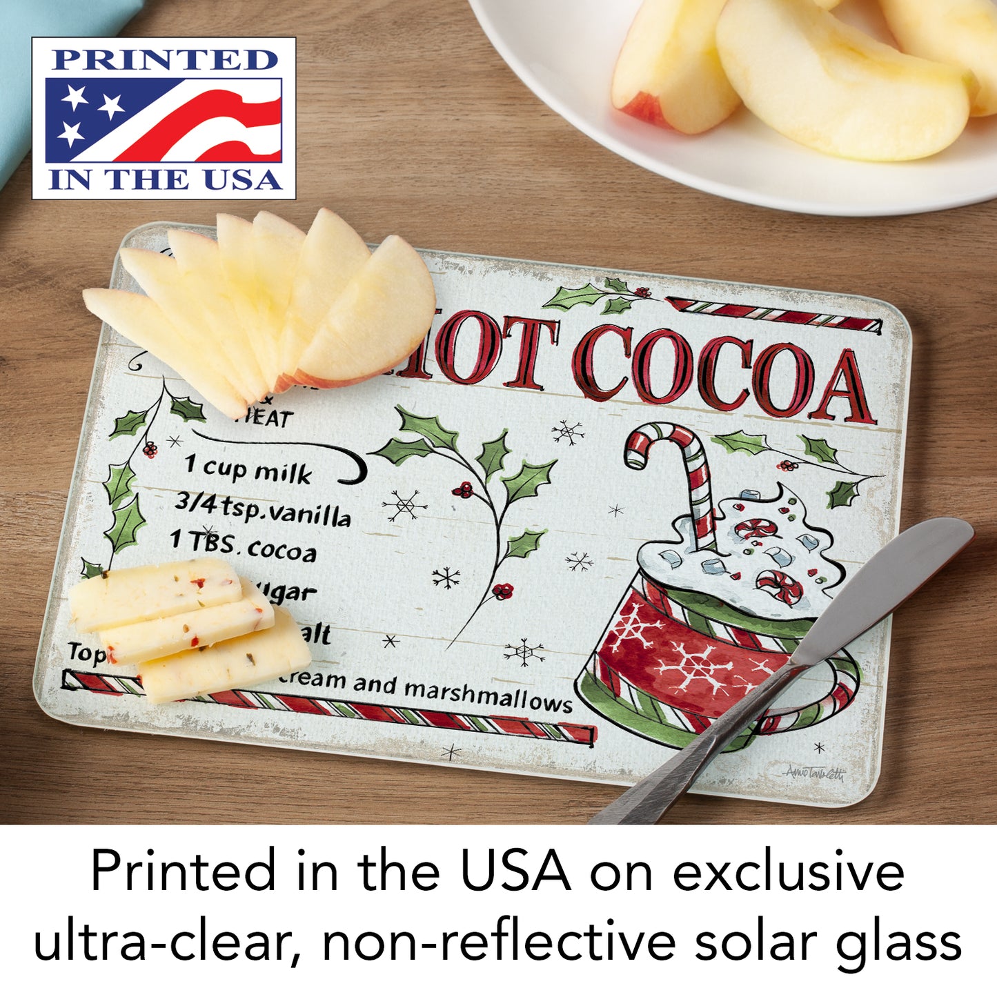 CounterArt Hot Cocoa Treat 3mm Tempered Glass Cutting Board 10” x 8” Manufactured in the USA