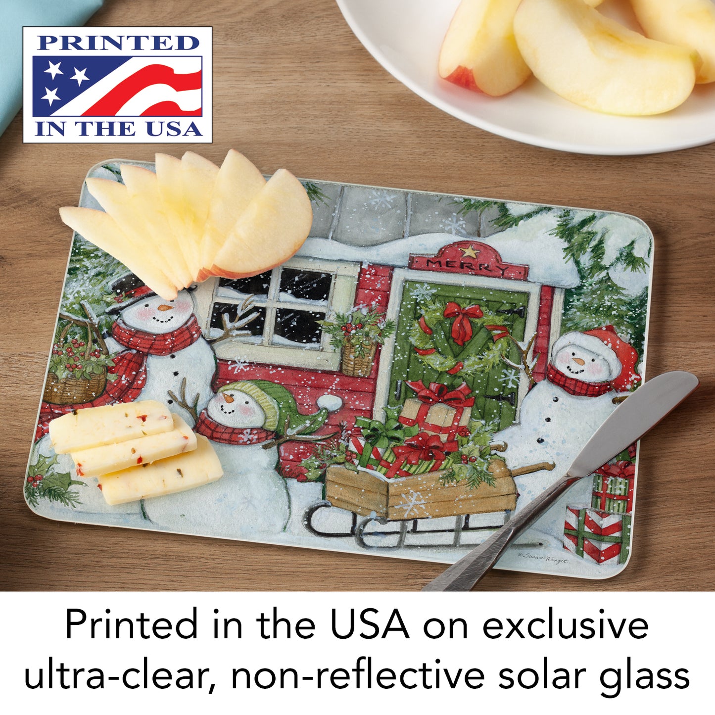 CounterArt Snowman's Farmhouse 3mm Tempered Glass Cutting Board 10” x 8” Manufactured in the USA