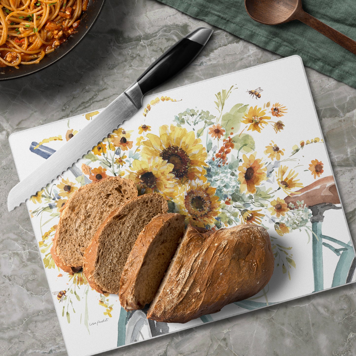 CounterArt Sunflowers Forever 3mm Tempered Glass Cutting Board 10” x 8” Manufactured in the USA