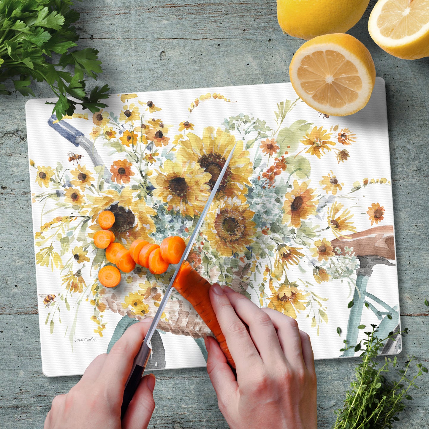 CounterArt Sunflowers Forever 3mm Tempered Glass Cutting Board 10” x 8” Manufactured in the USA