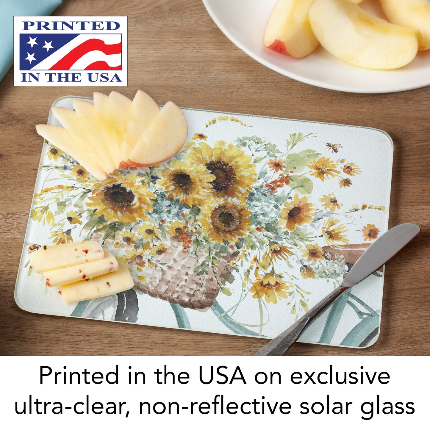 CounterArt Sunflowers Forever 3mm Tempered Glass Cutting Board 10” x 8” Manufactured in the USA