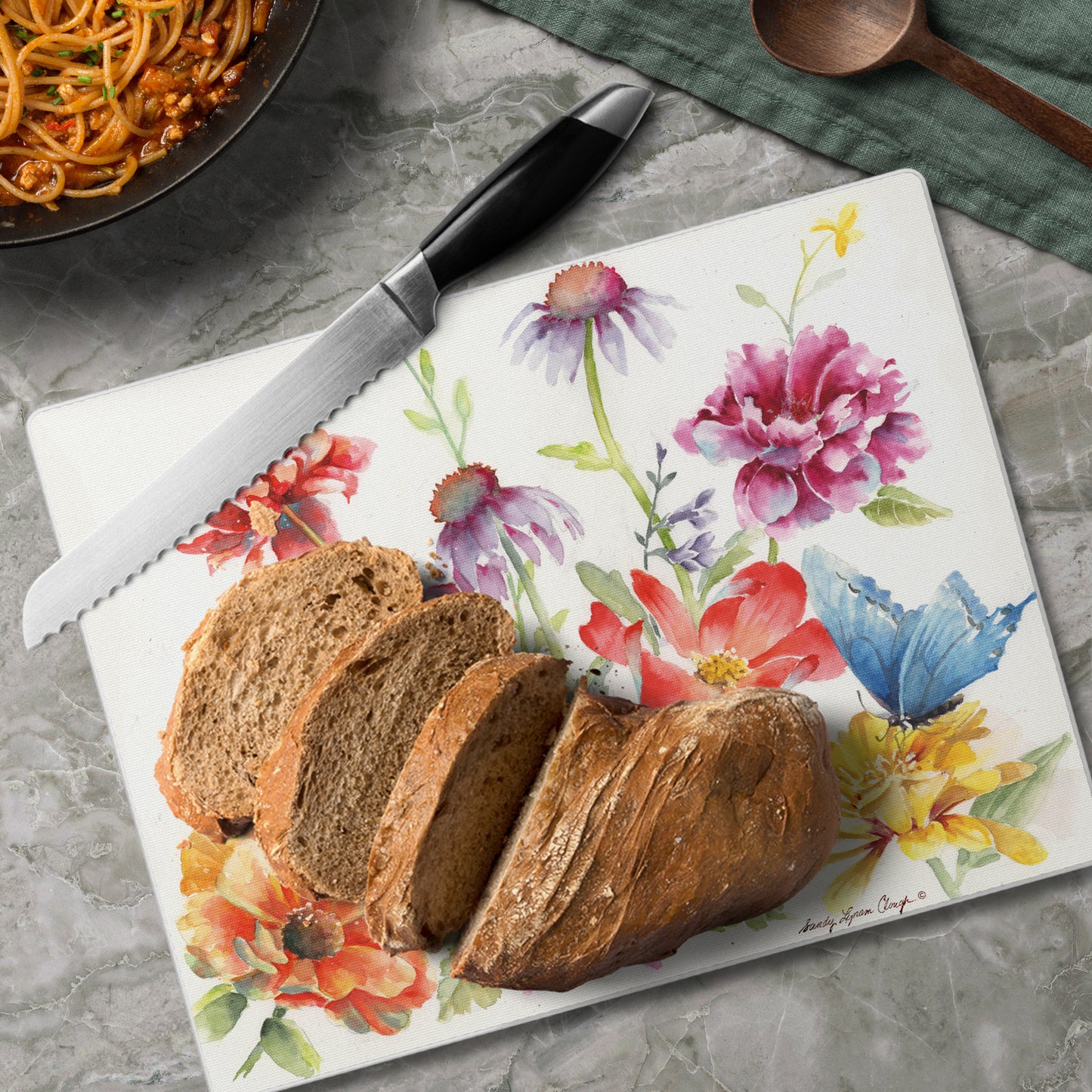 CounterArt Butterfly Meadow 3mm Tempered Glass Cutting Board 10” x 8” Manufactured in the USA