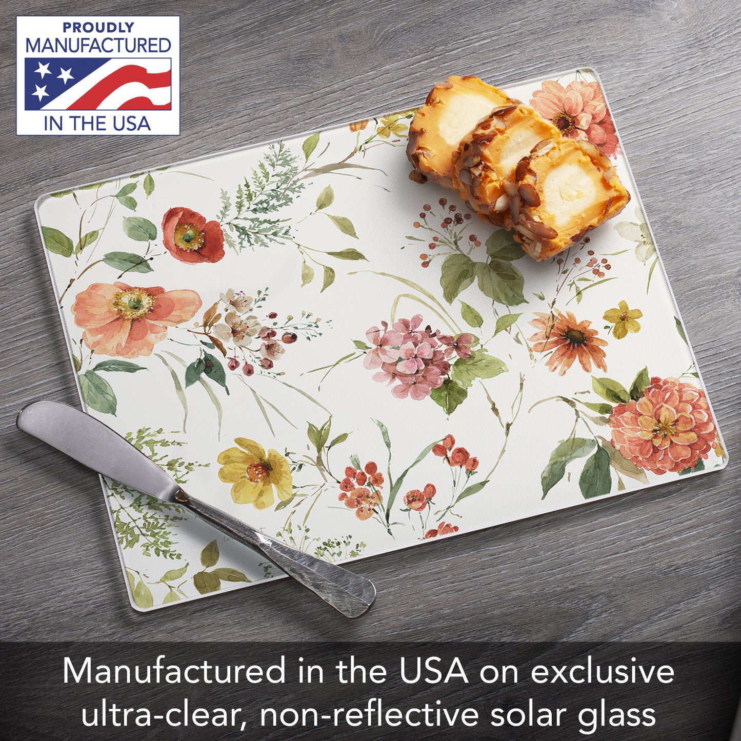 CounterArt Blessed by Nature 3mm Tempered Glass Cutting Board 10" x 8" Manufactured in the USA