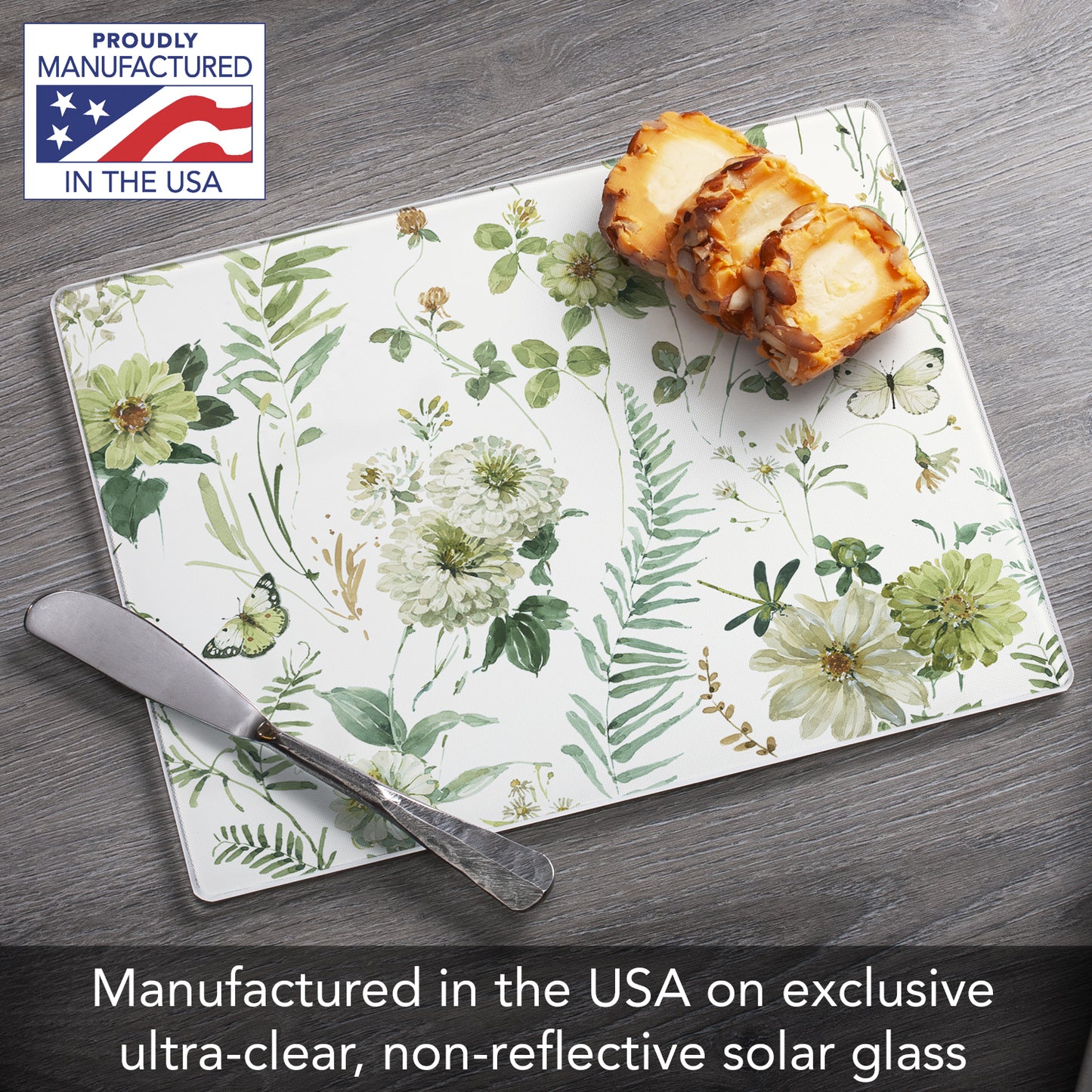 CounterArt Green Fields 3mm Tempered Glass Cutting Board 10" x 8" Manufactured in the USA