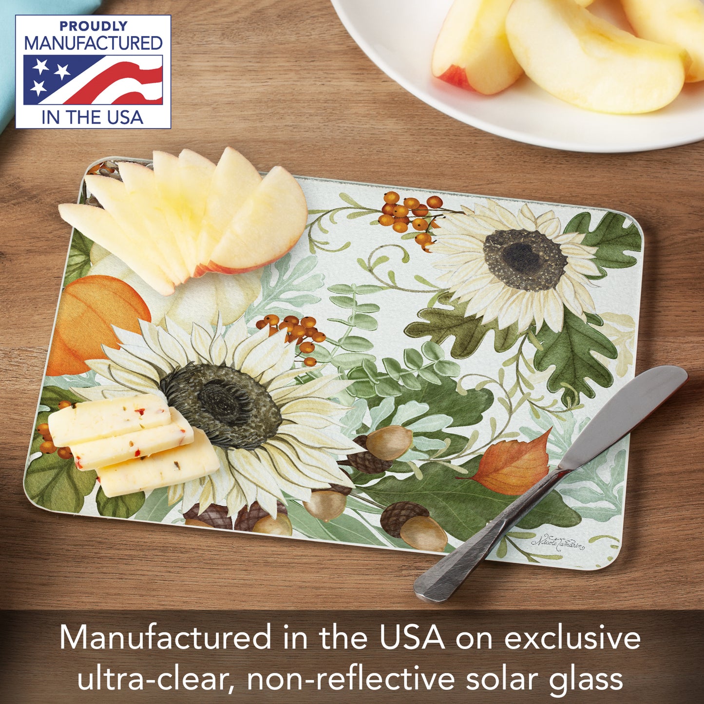 CounterArt Farmhouse Fall 3mm Tempered Glass Cutting Board 10" x 8" Manufactured in the USA