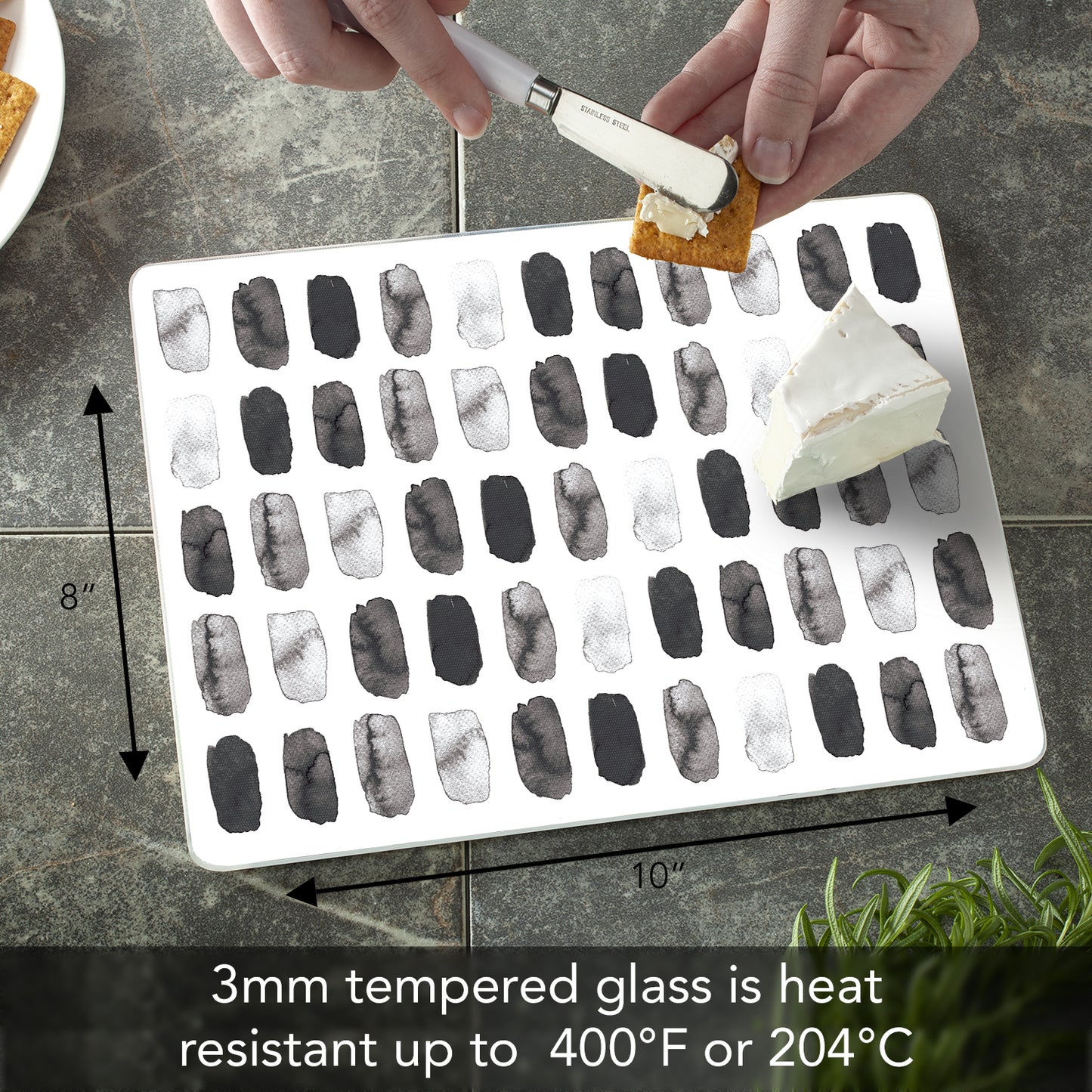 Thirstystone Paint Stripes 3mm Tempered Glass Cutting Board 10” x 8” Manufactured in the USA