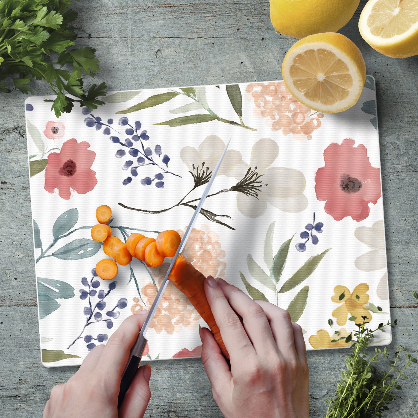 CounterArt Meadow Floral 3mm Tempered Glass Cutting Board 10” x 8” Manufactured in the USA