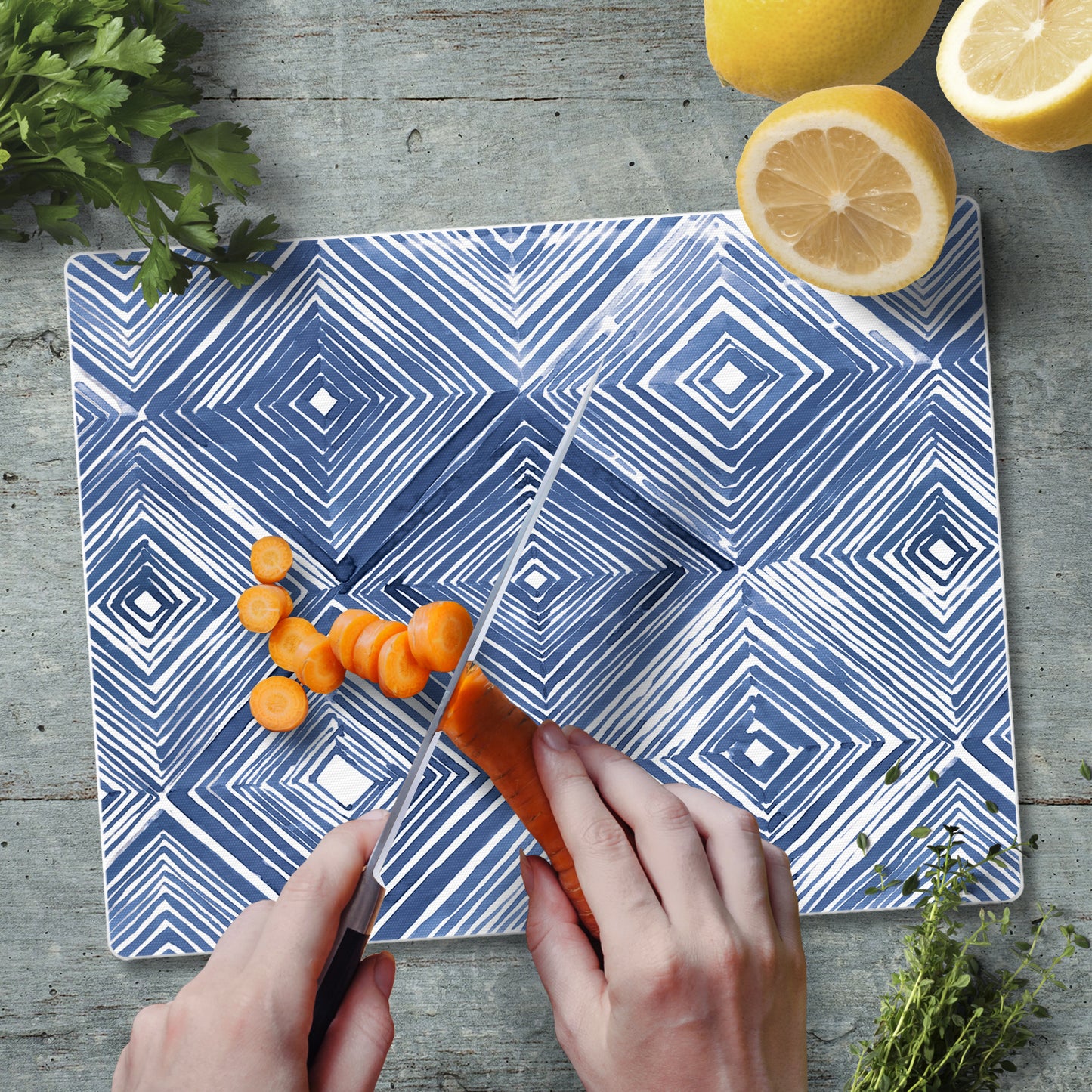 CounterArt Indigo Diamond 3mm Tempered Glass Cutting Board 10” x 8” Manufactured in the USA