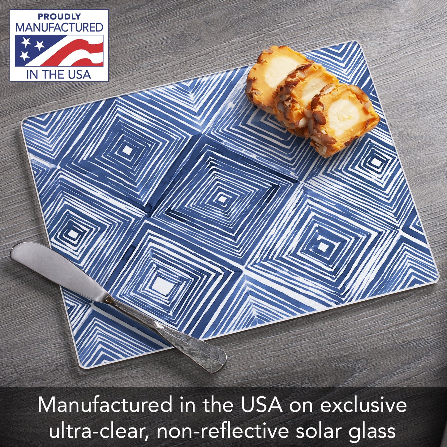 CounterArt Indigo Diamond 3mm Tempered Glass Cutting Board 10” x 8” Manufactured in the USA