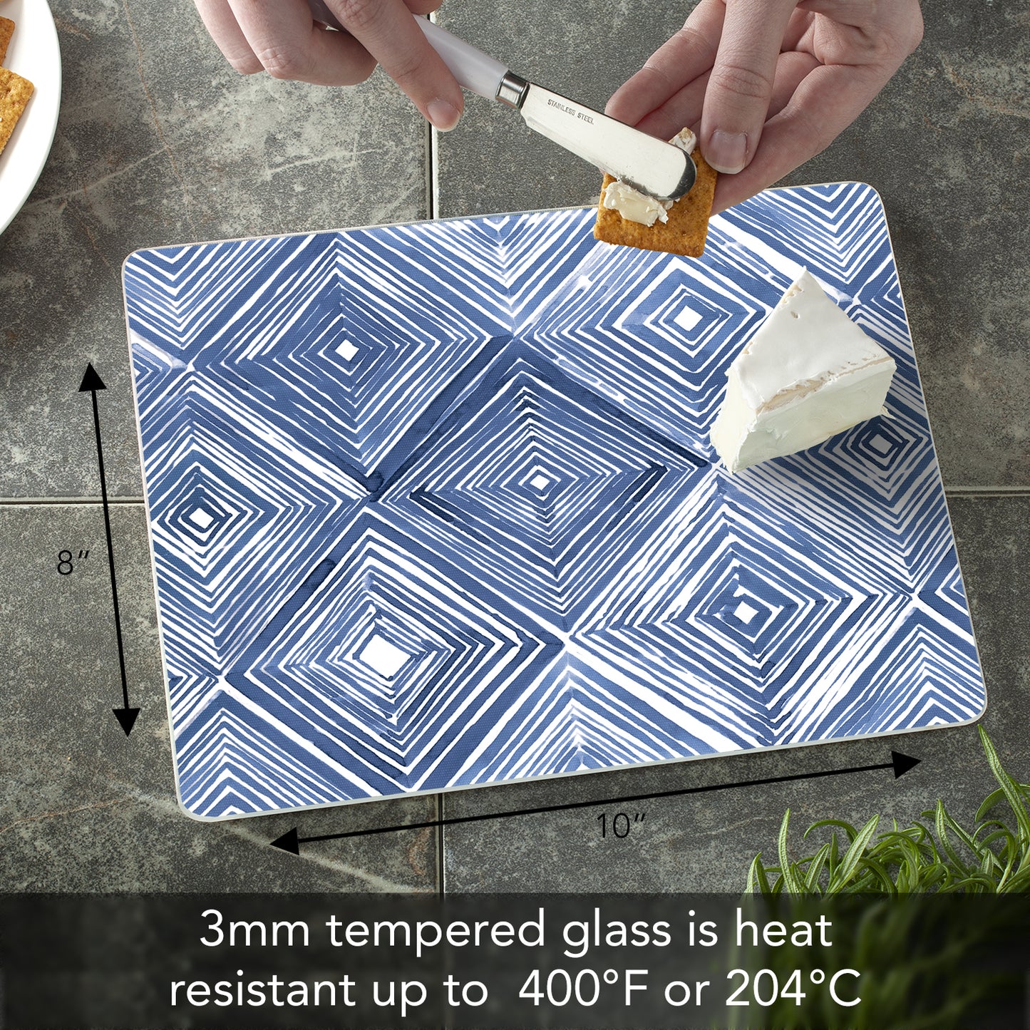 CounterArt Indigo Diamond 3mm Tempered Glass Cutting Board 10” x 8” Manufactured in the USA