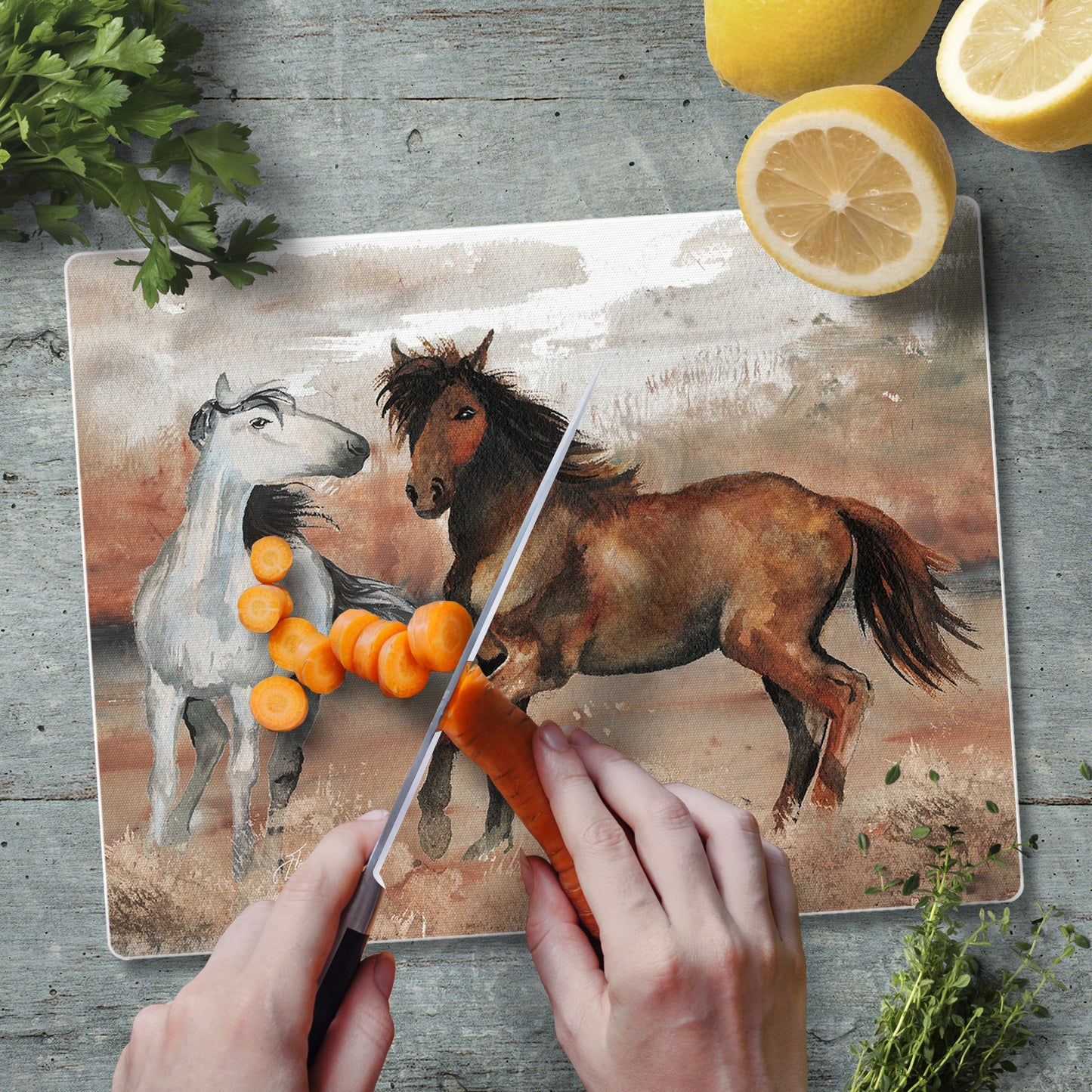 CounterArt Southwest Horses 3mm Tempered Glass Cutting Board 10” x 8” Manufactured in the USA