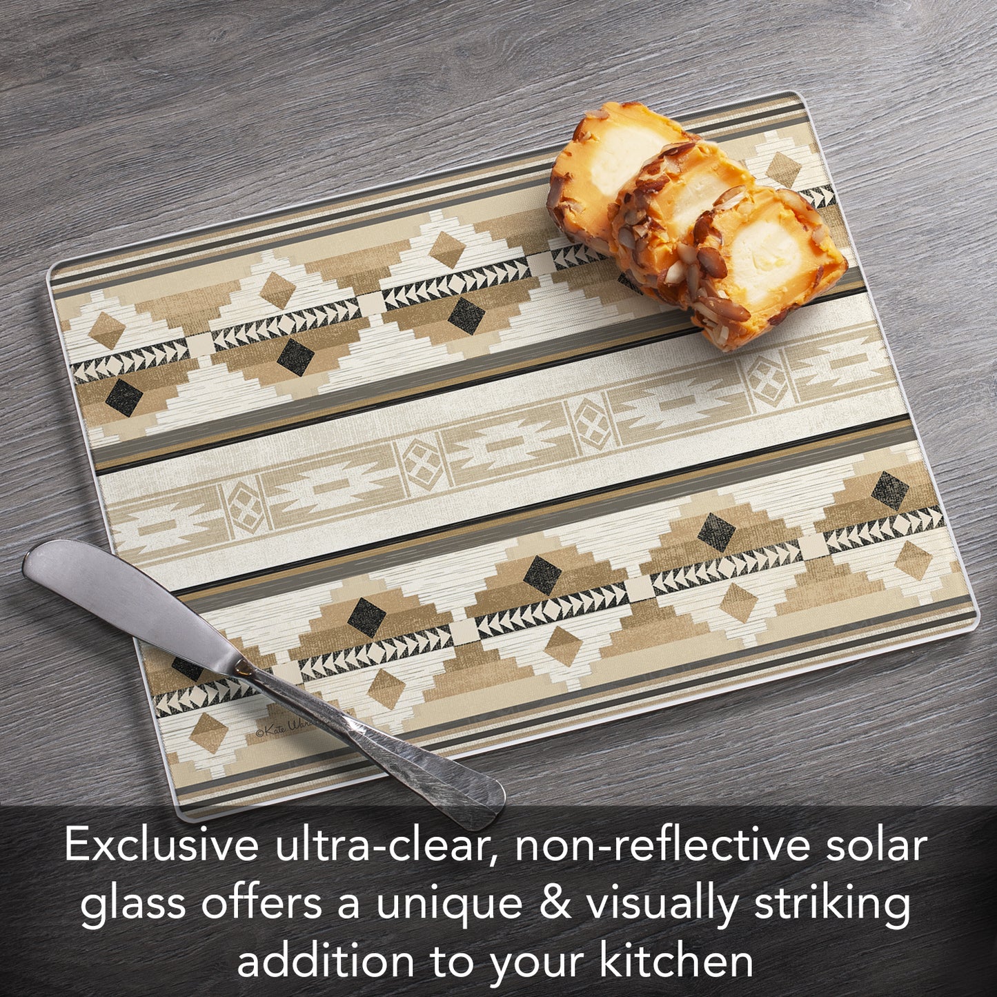CounterArt Neutral Aztec 3mm Tempered Glass Cutting Board 10” x 8” Manufactured in the USA