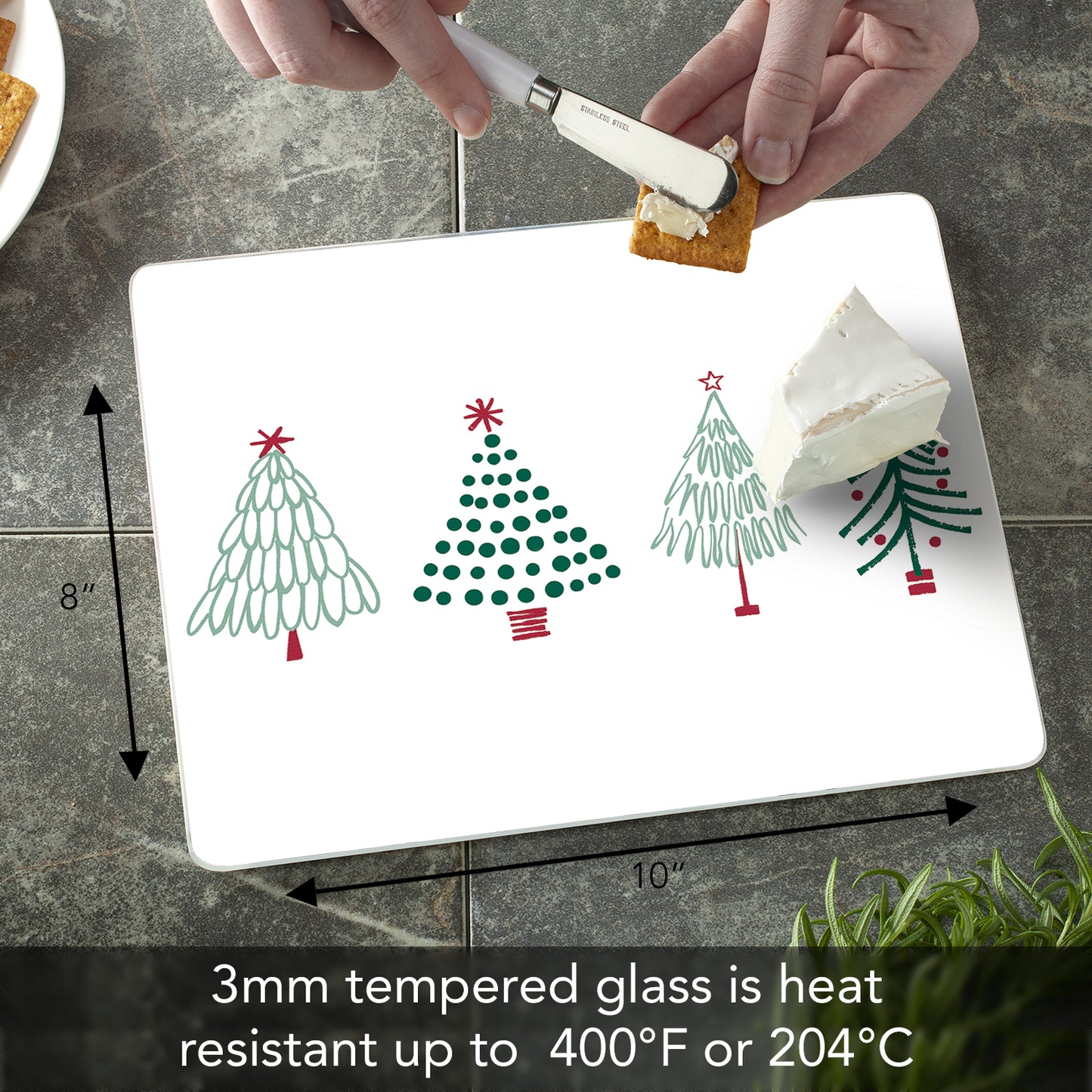 CounterArt Scandinavian Trees 3mm Tempered Glass Cutting Board 10” x 8” Manufactured in the USA