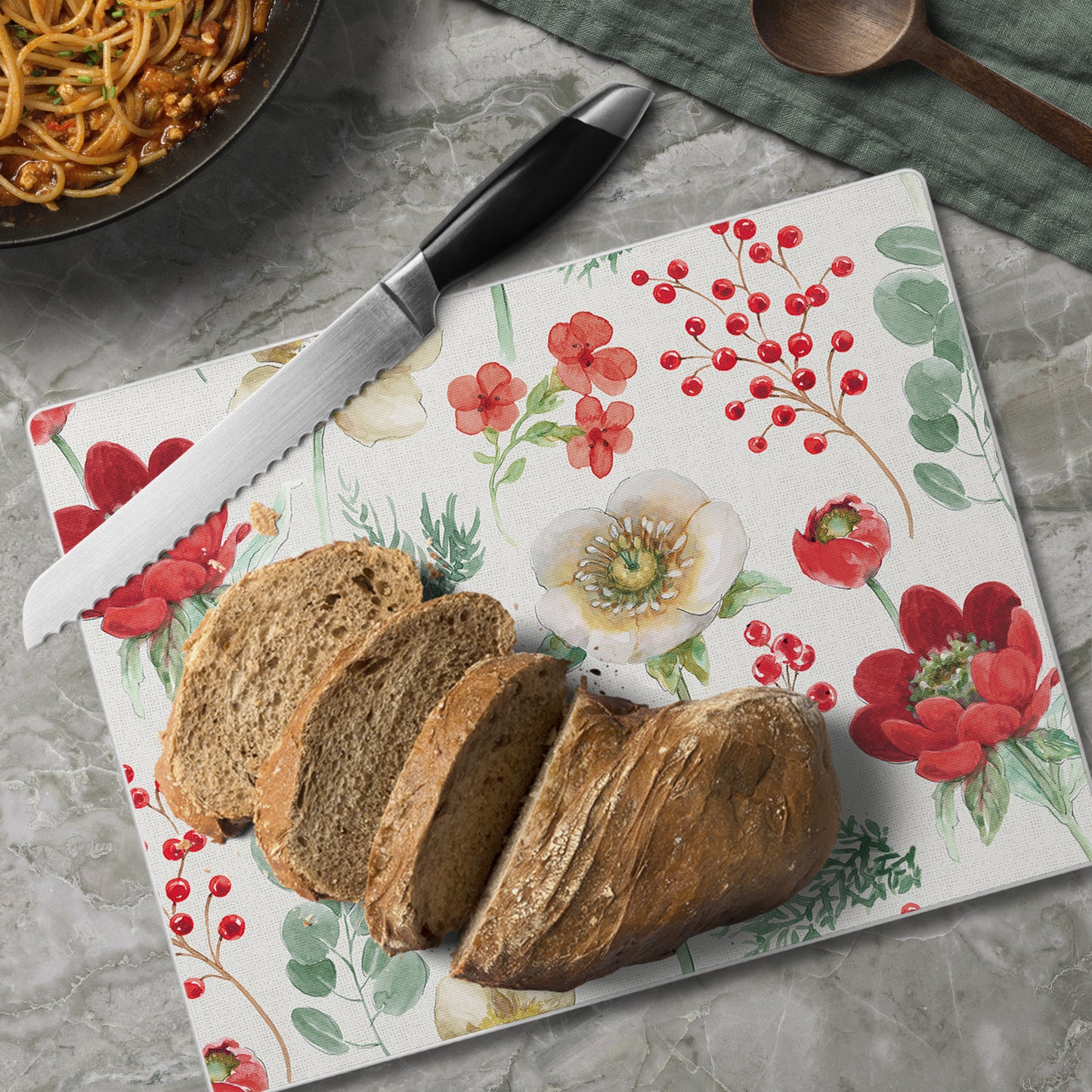 CounterArt Floral Traditions 3mm Tempered Glass Cutting Board 10” x 8” Manufactured in the USA