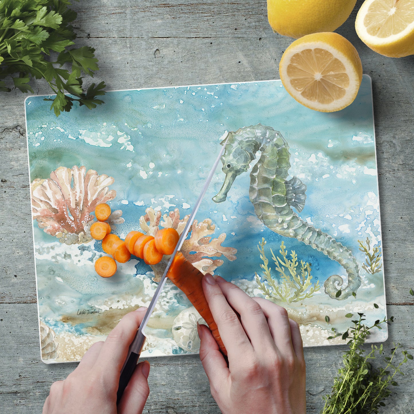 CounterArt Seahorse 3mm Tempered Glass Cutting Board 10” x 8” Manufactured in the USA