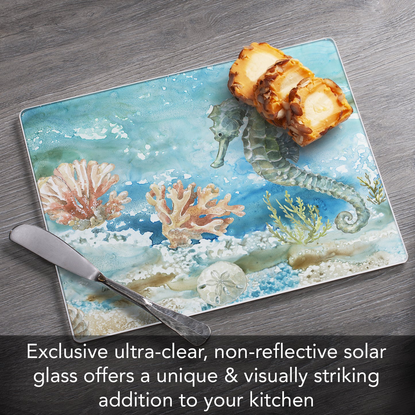 CounterArt Seahorse 3mm Tempered Glass Cutting Board 10” x 8” Manufactured in the USA