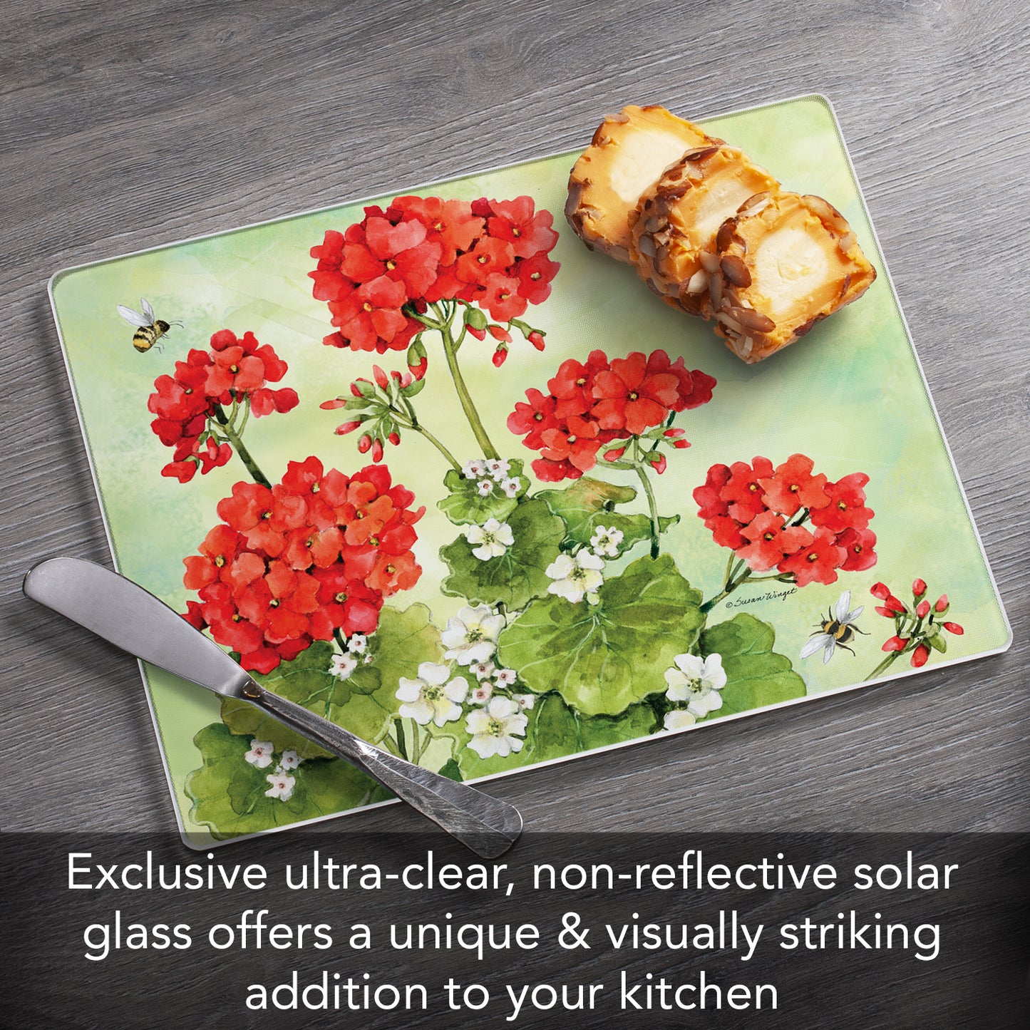 CounterArt Nature's Grace 3mm Tempered Glass Cutting Board 10” x 8” Manufactured in the USA