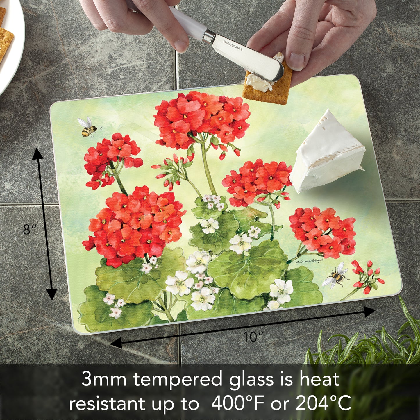 CounterArt Nature's Grace 3mm Tempered Glass Cutting Board 10” x 8” Manufactured in the USA