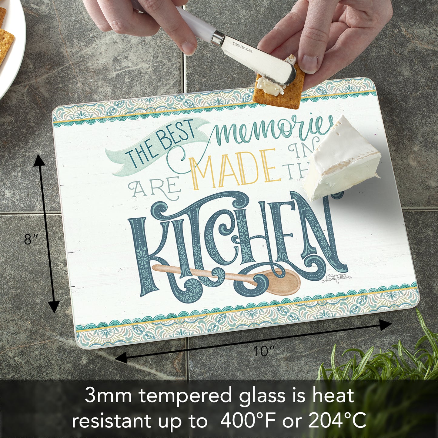 CounterArt Love To Cook 3mm Tempered Glass Cutting Board 10” x 8” Manufactured in the USA