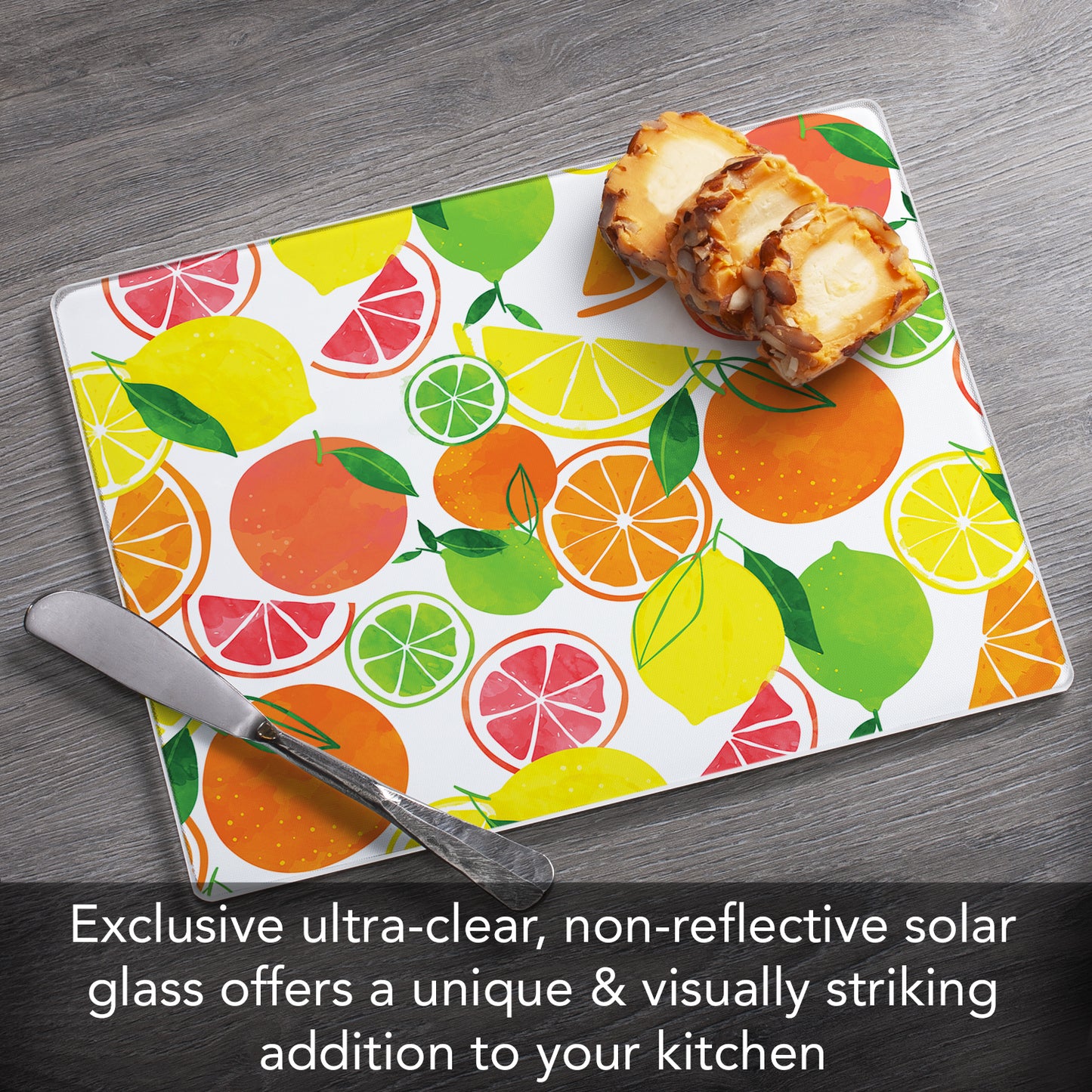 CounterArt Bright Fruit 3mm Tempered Glass Cutting Board 10” x 8” Manufactured in the USA