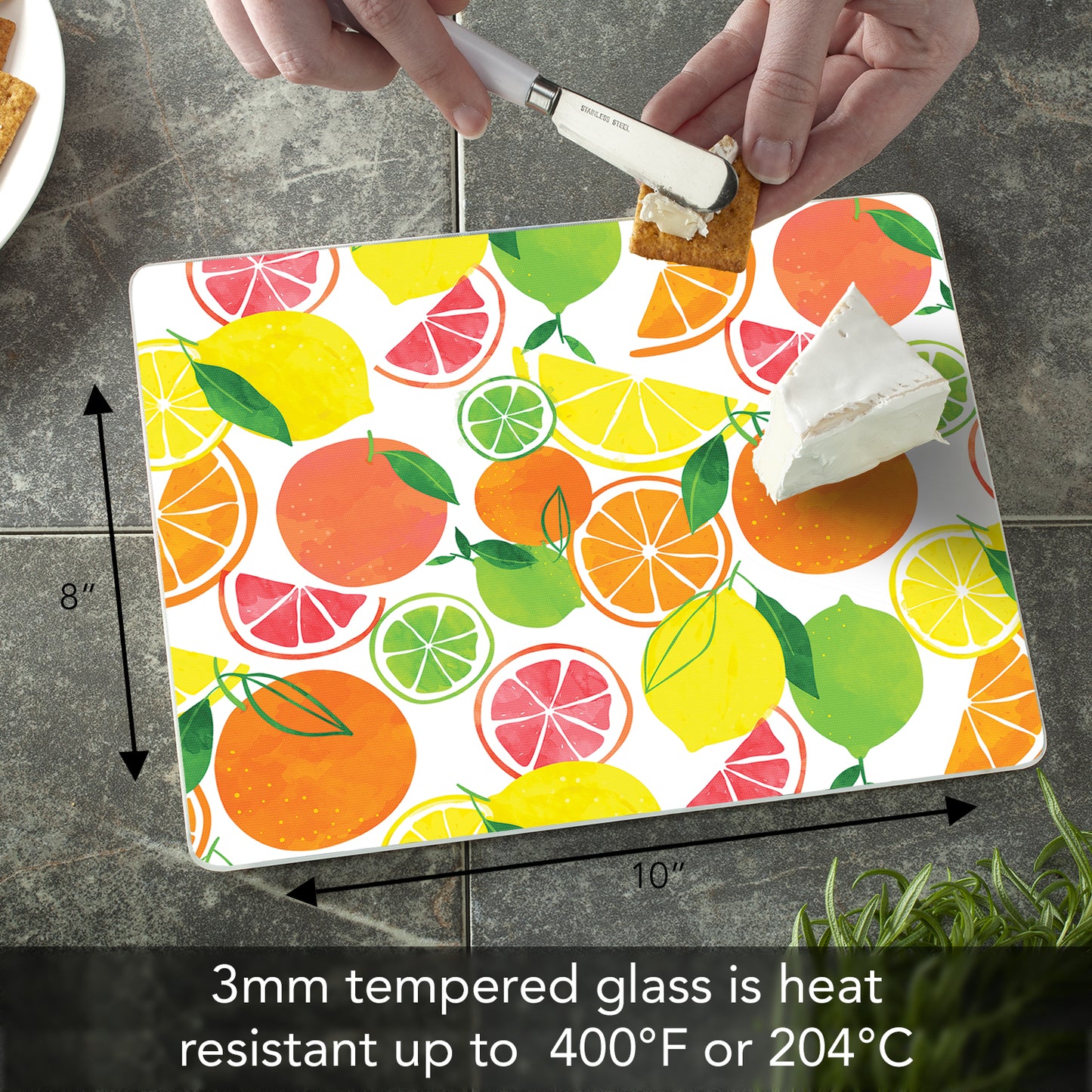 CounterArt Bright Fruit 3mm Tempered Glass Cutting Board 10” x 8” Manufactured in the USA