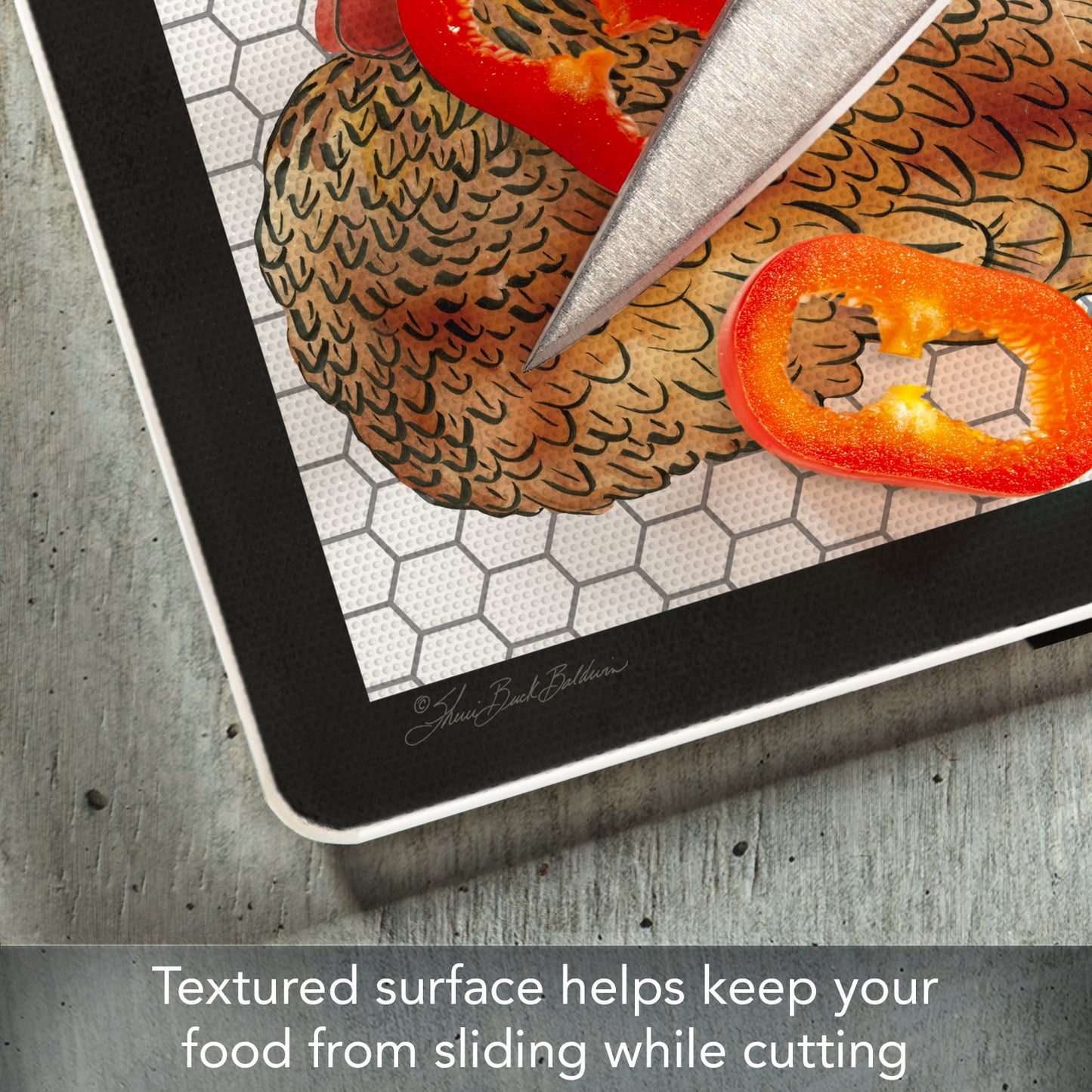 CounterArt Whimsical Roosters 3mm Tempered Glass Cutting Board 10” x 8” Manufactured in the USA
