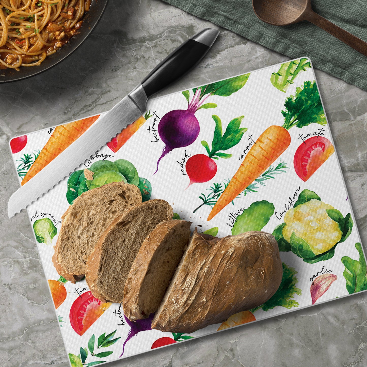 CounterArt Delicious Veggies 3mm Tempered Glass Cutting Board 10” x 8” Manufactured in the USA