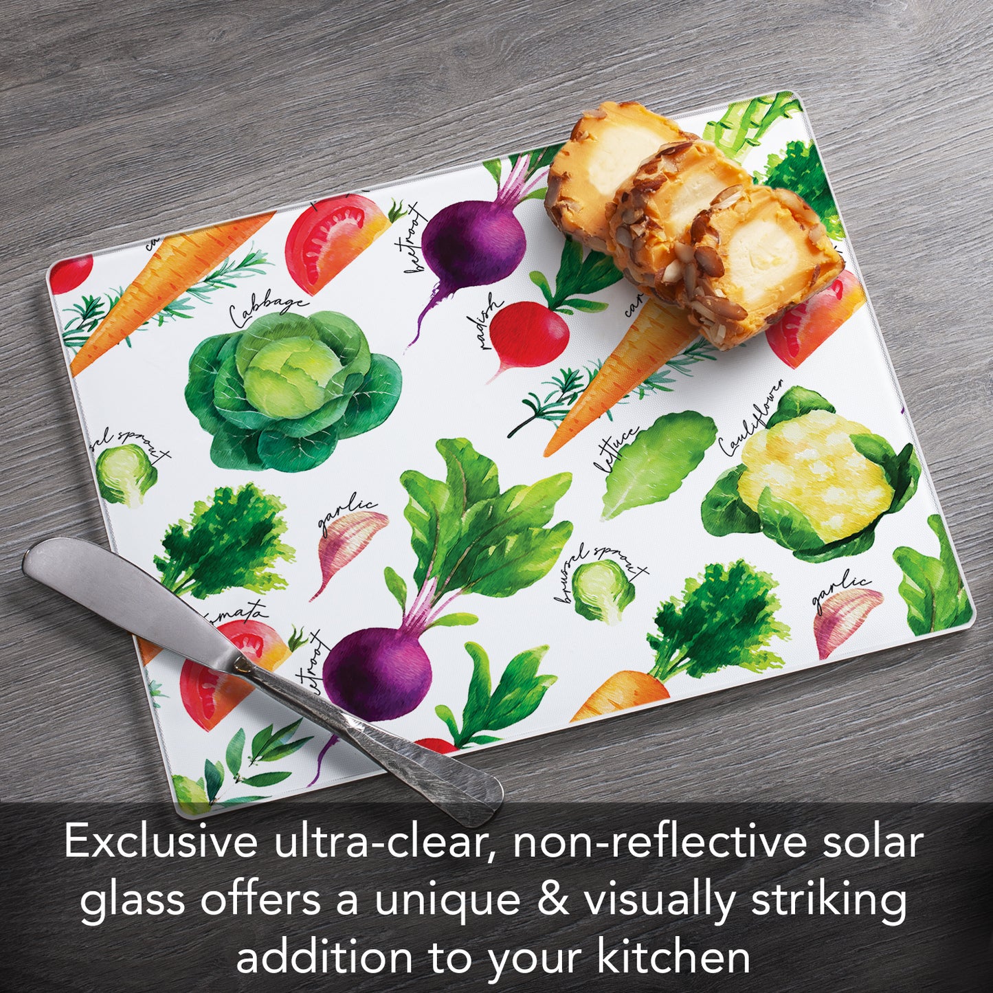 CounterArt Delicious Veggies 3mm Tempered Glass Cutting Board 10” x 8” Manufactured in the USA