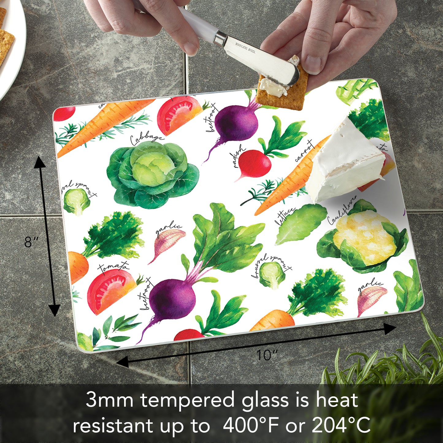 CounterArt Delicious Veggies 3mm Tempered Glass Cutting Board 10” x 8” Manufactured in the USA