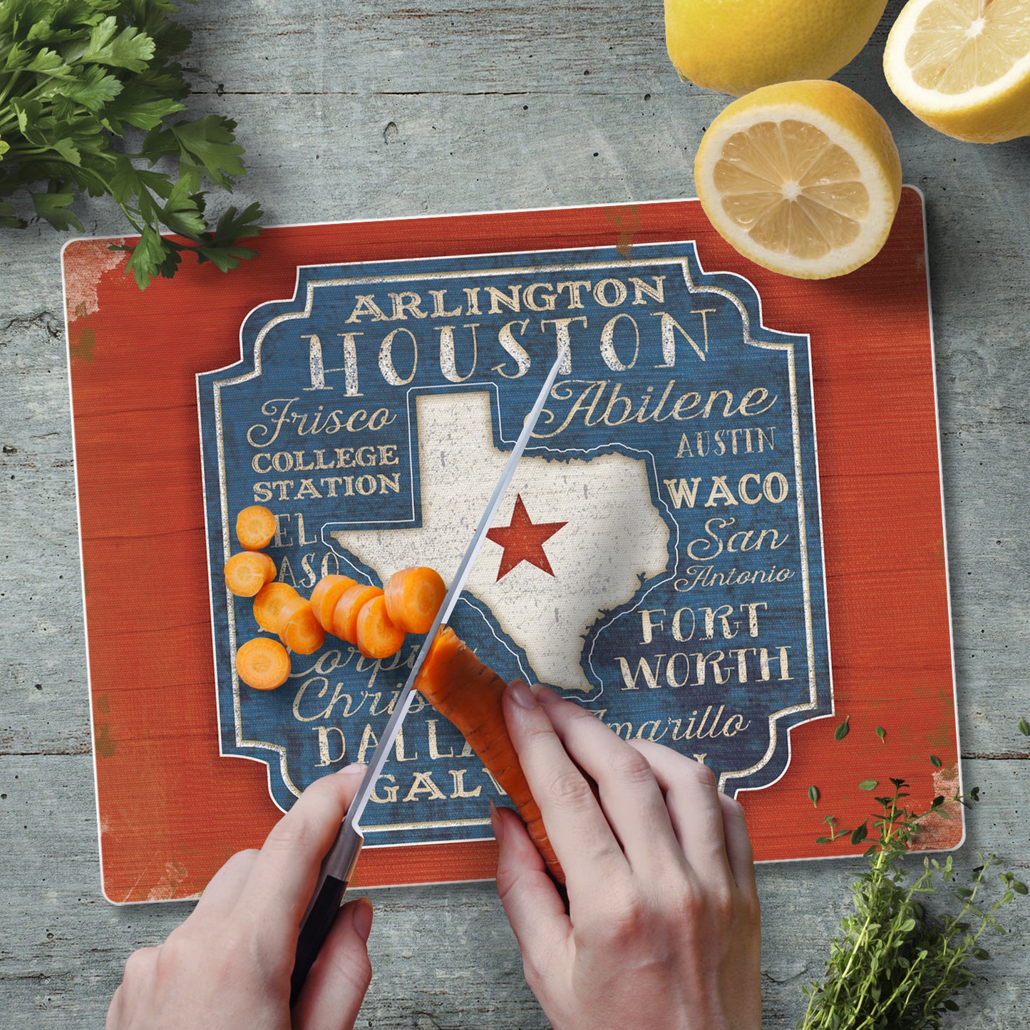 CounterArt Texas Cities 3mm Tempered Glass Cutting Board 10” x 8” Manufactured in the USA