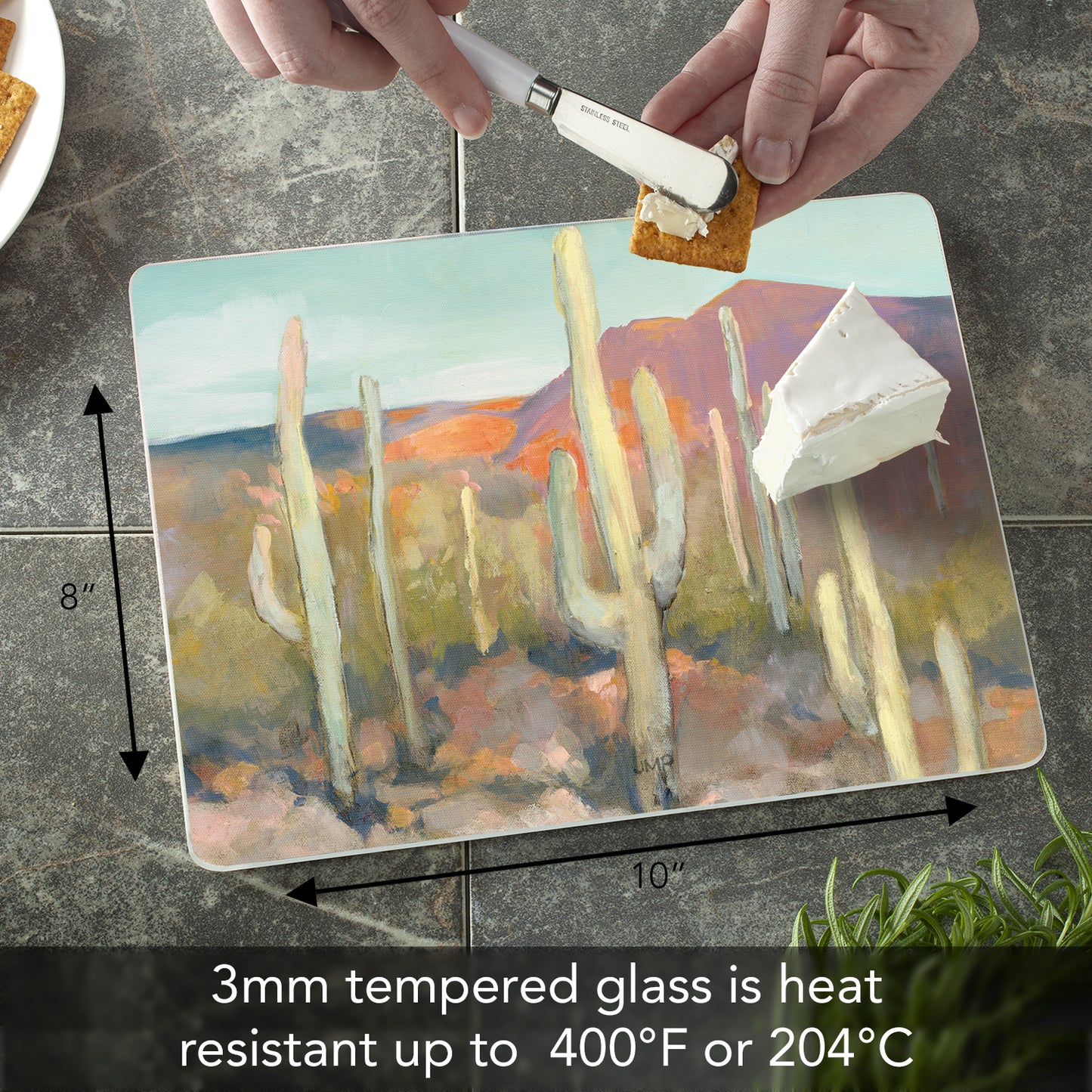 CounterArt High Desert 3mm Tempered Glass Cutting Board 10” x 8” Manufactured in the USA