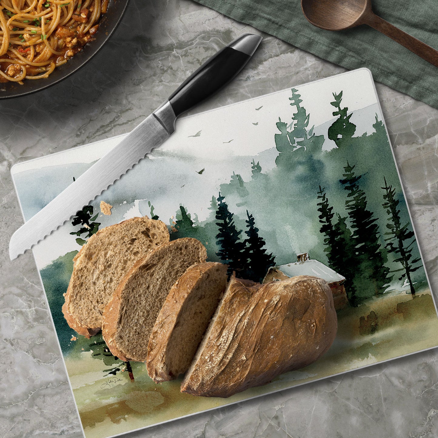 CounterArt Cabin in the Woods 3mm Tempered Glass Cutting Board 10” x 8” Manufactured in the USA