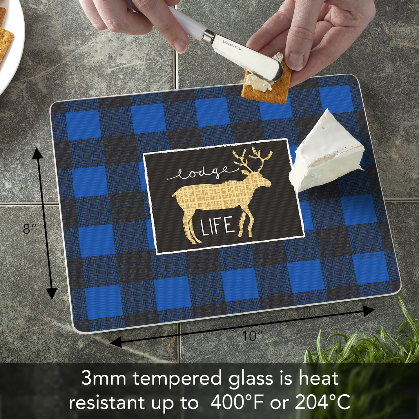 CounterArt Lodge Life 3mm Tempered Glass Cutting Board 10” x 8” Manufactured in the USA