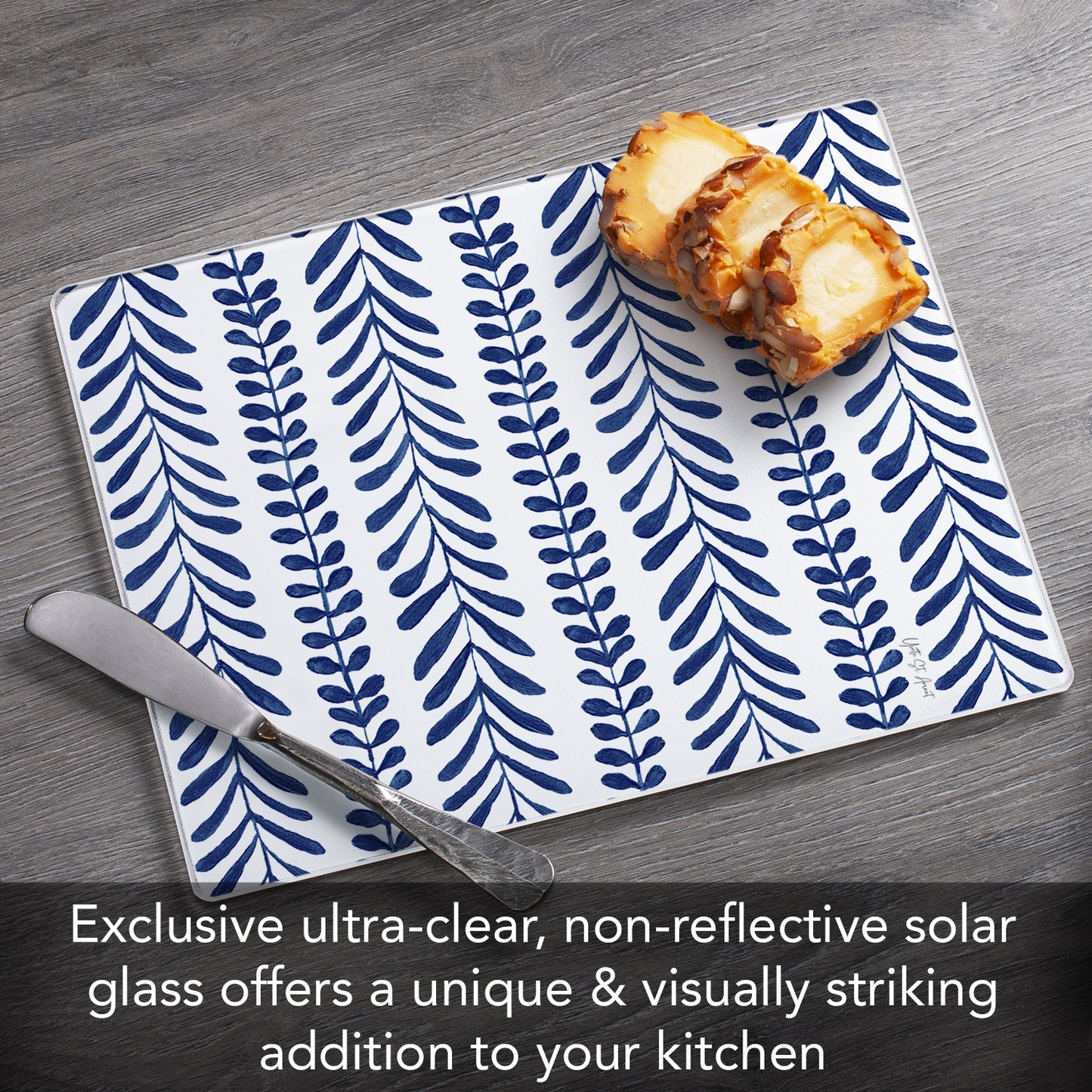 CounterArt Indigo Seaweed 3mm Tempered Glass Cutting Board 10” x 8” Manufactured in the USA