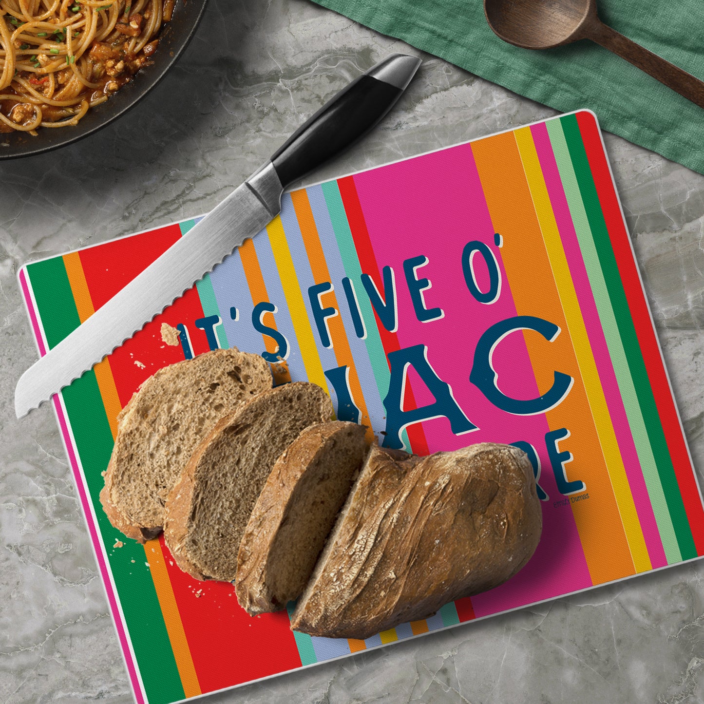 CounterArt Five O' Guac Somewhere 3mm Tempered Glass Cutting Board 10” x 8” Manufactured in the USA