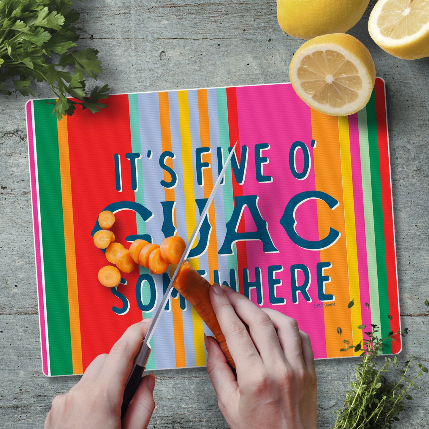 CounterArt Five O' Guac Somewhere 3mm Tempered Glass Cutting Board 10” x 8” Manufactured in the USA