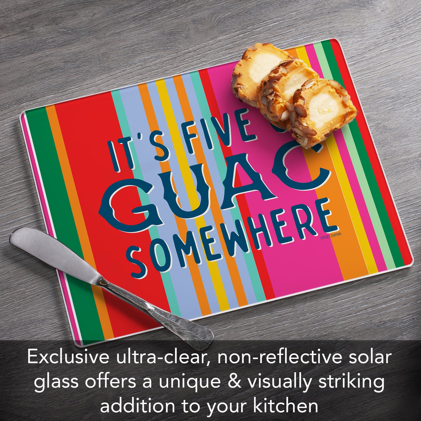CounterArt Five O' Guac Somewhere 3mm Tempered Glass Cutting Board 10” x 8” Manufactured in the USA