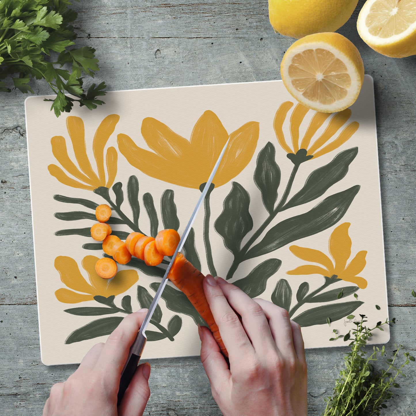 CounterArt Yellow Petals 3mm Tempered Glass Cutting Board 10” x 8” Manufactured in the USA