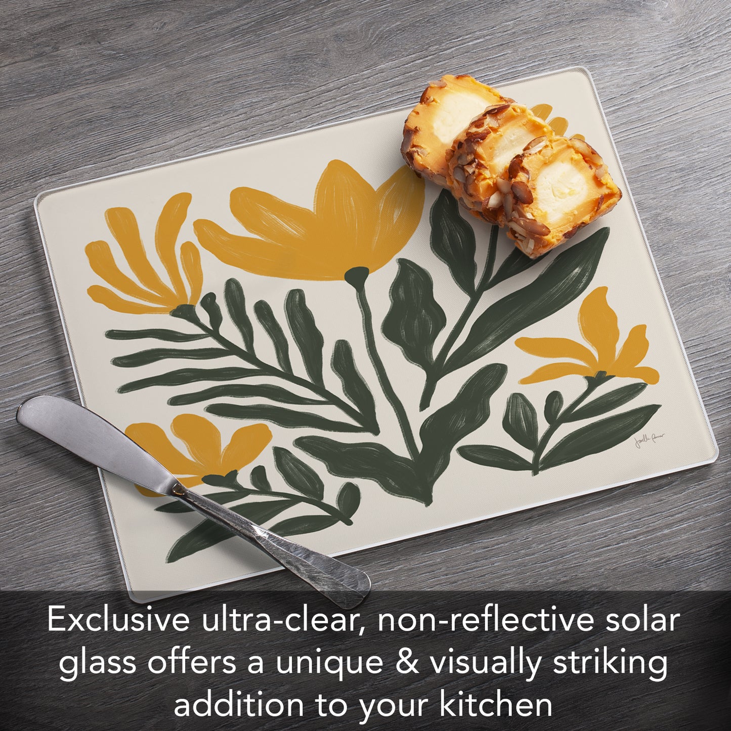 CounterArt Yellow Petals 3mm Tempered Glass Cutting Board 10” x 8” Manufactured in the USA