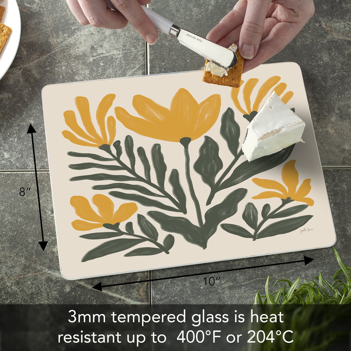 CounterArt Yellow Petals 3mm Tempered Glass Cutting Board 10” x 8” Manufactured in the USA