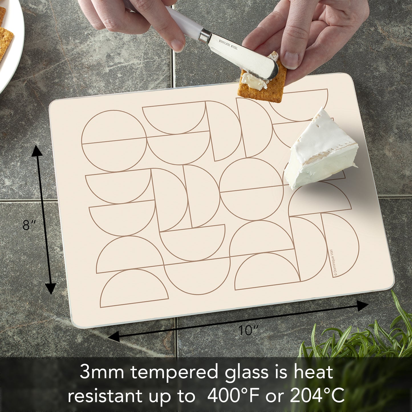 CounterArt Mocha Moon 3mm Tempered Glass Cutting Board 10” x 8” Manufactured in the USA