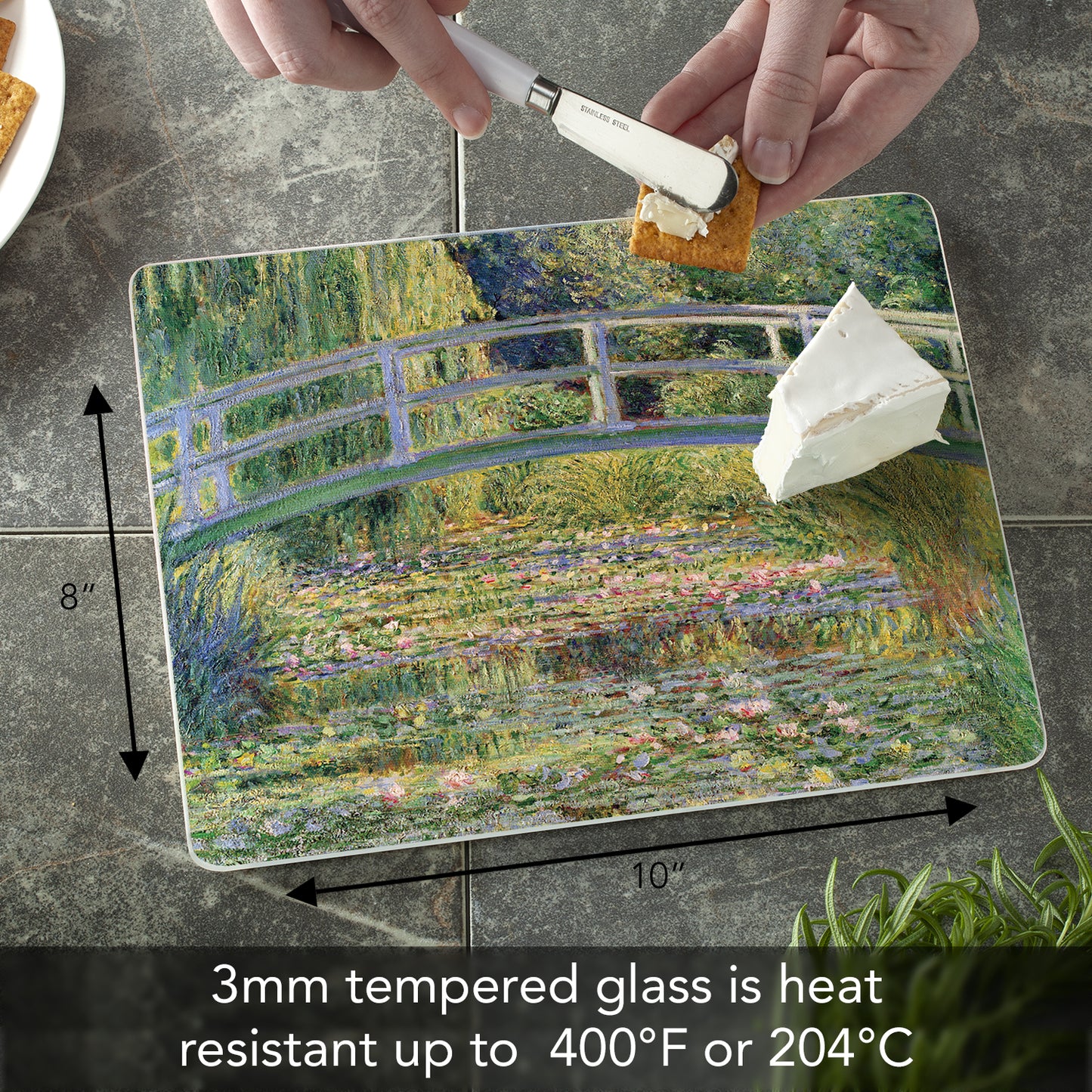 CounterArt Footbridge 3mm Tempered Glass Cutting Board 10” x 8” Manufactured in the USA