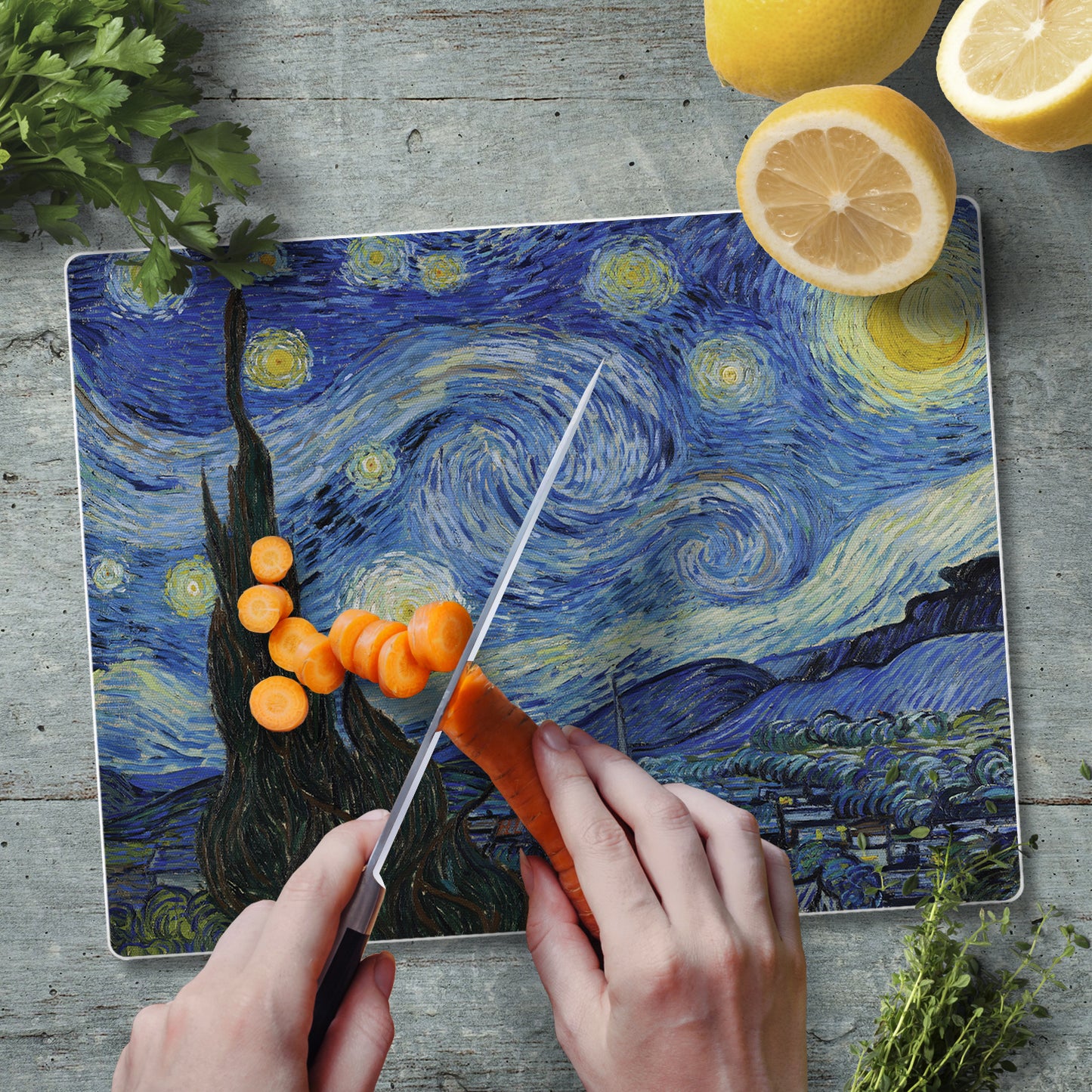 CounterArt Starry Night 3mm Tempered Glass Cutting Board 10” x 8” Manufactured in the USA
