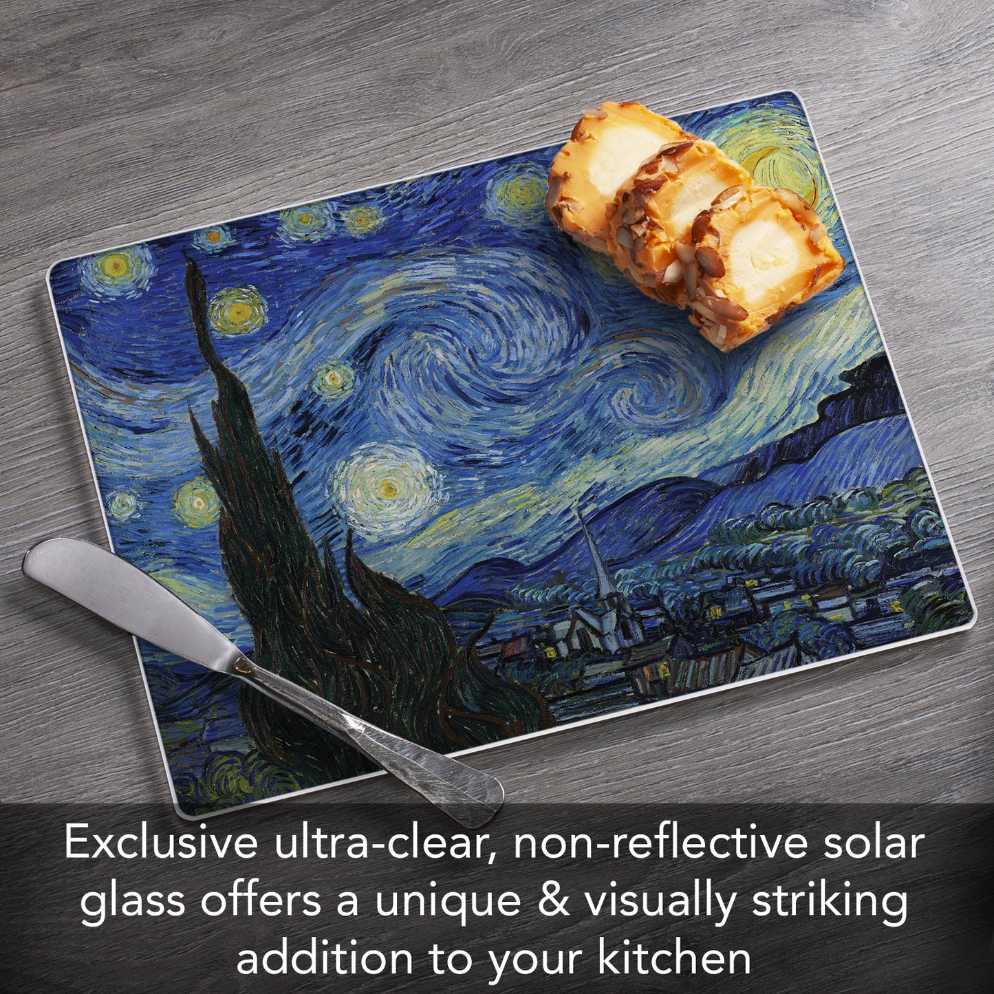 CounterArt Starry Night 3mm Tempered Glass Cutting Board 10” x 8” Manufactured in the USA