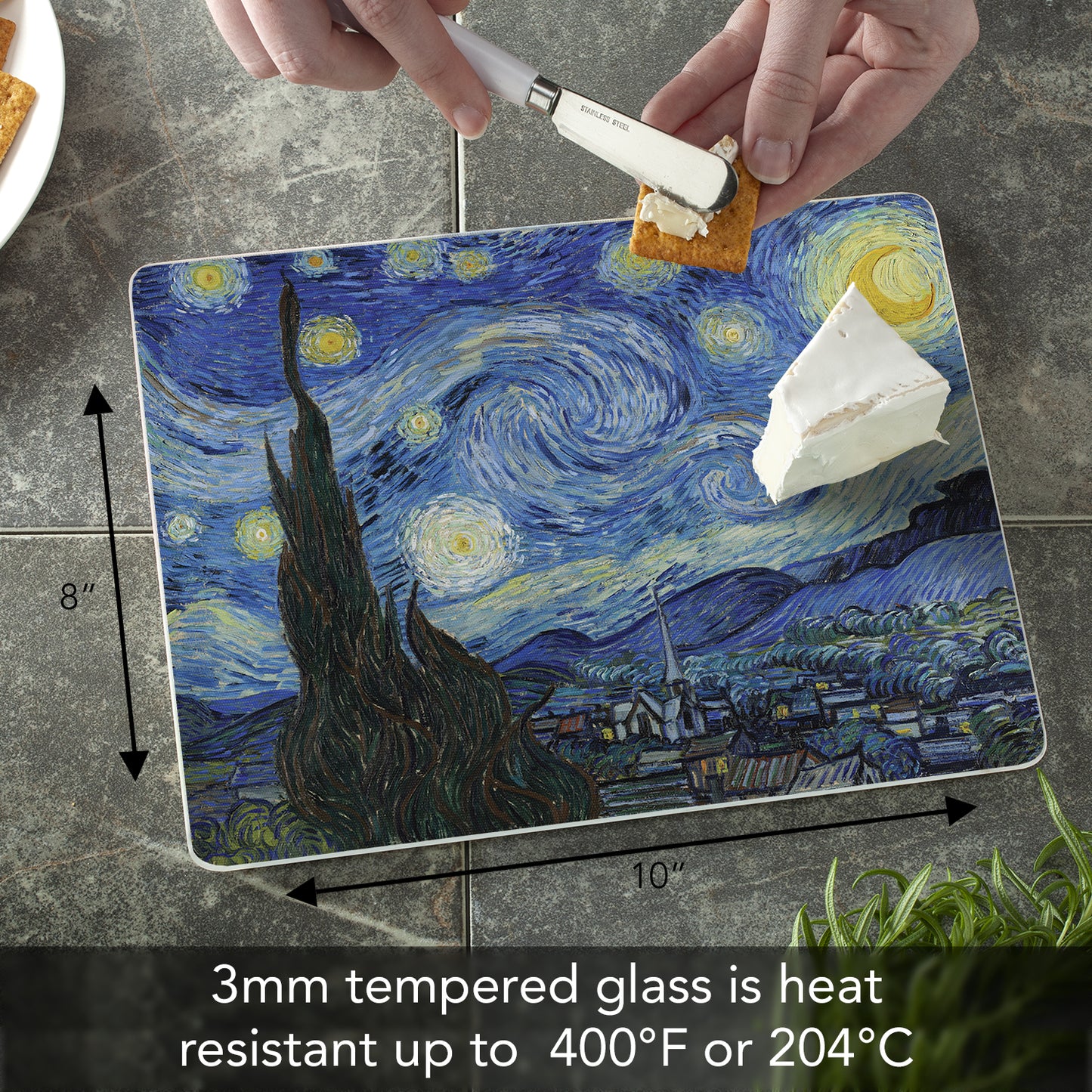 CounterArt Starry Night 3mm Tempered Glass Cutting Board 10” x 8” Manufactured in the USA