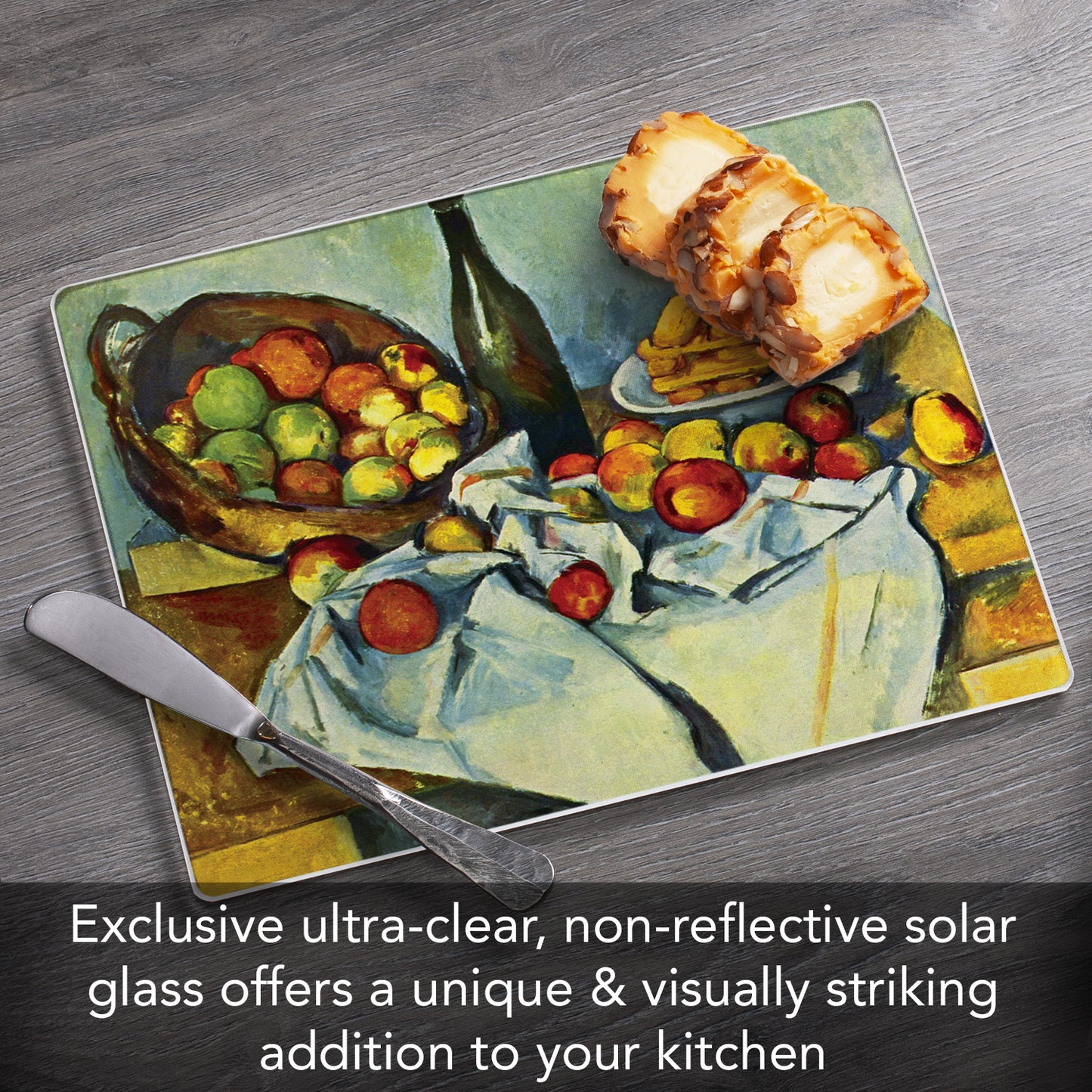 CounterArt Basket of Apples 3mm Tempered Glass Cutting Board 10” x 8” Manufactured in the USA