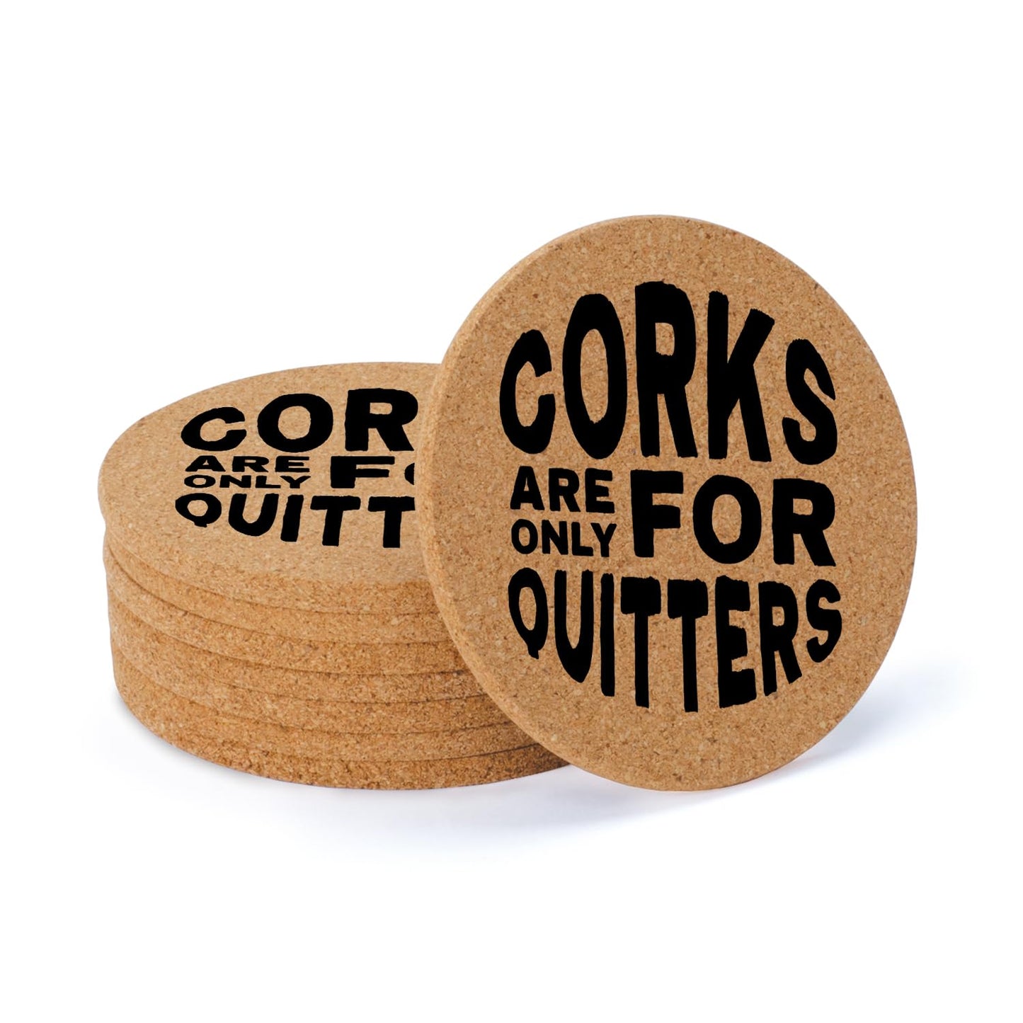 Thirstystone Quitters 8-Pack Thick Natural Cork Coasters Manufactured in The USA Eco-Friendly Absorbent Durable
