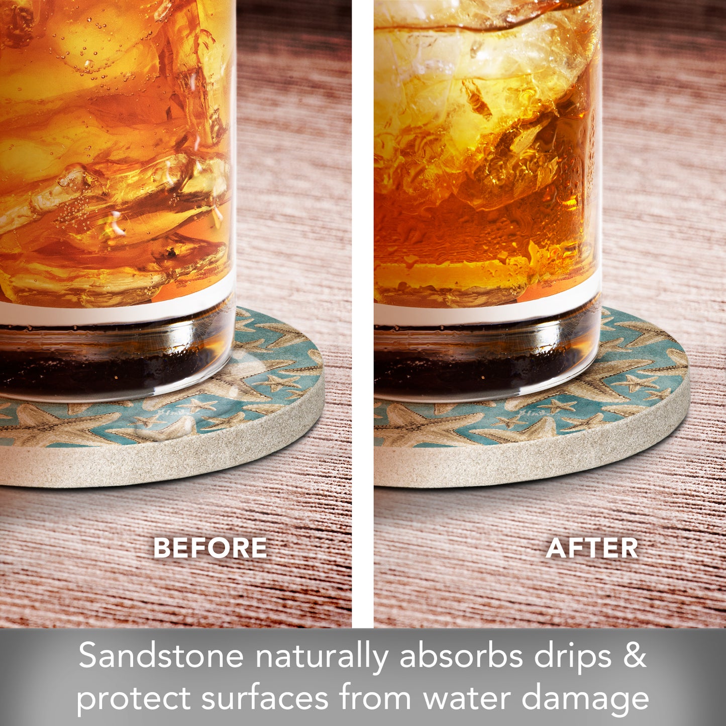 Starfish Galore Single Natural Sandstone Coaster 4" Round Create Your Own Set